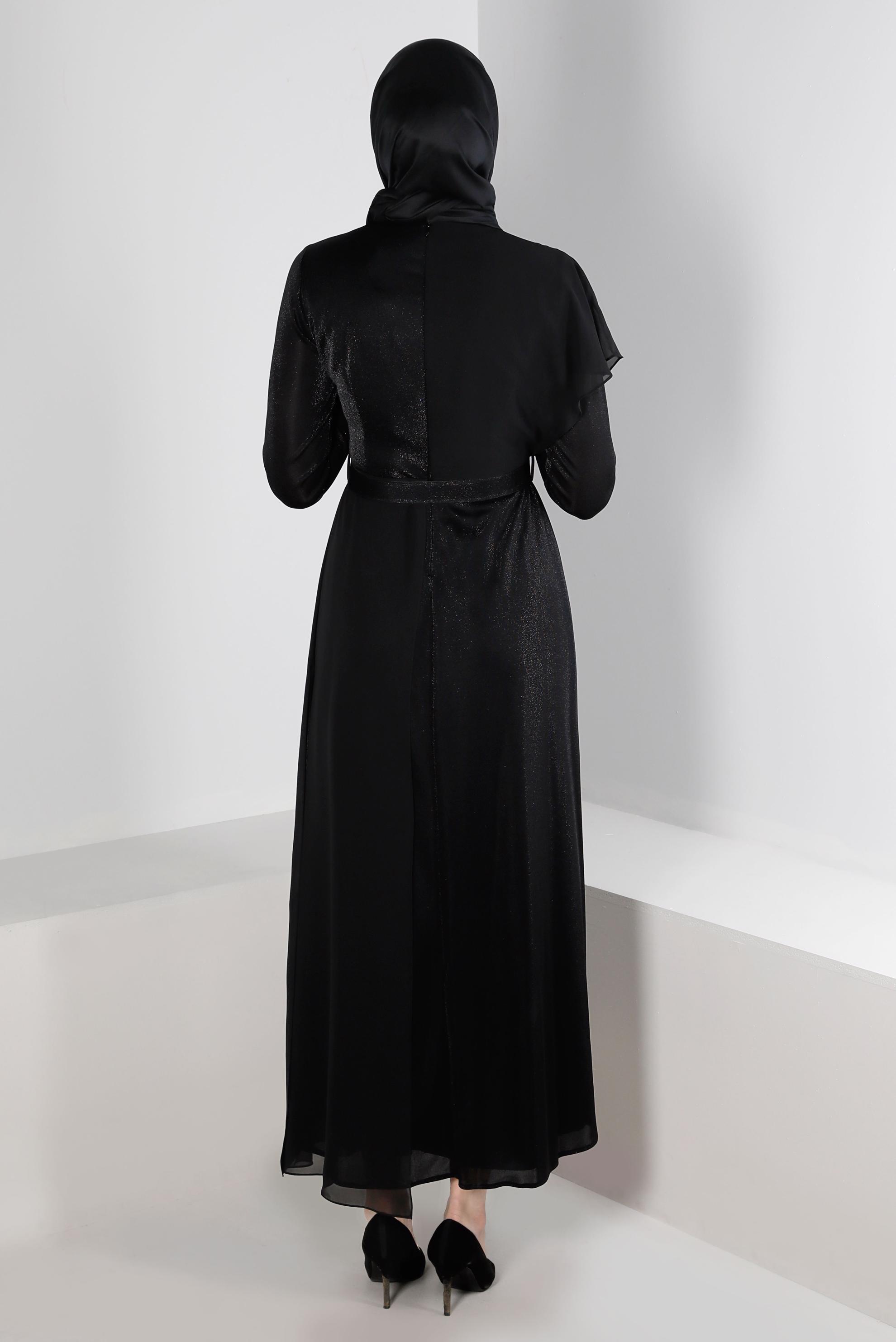 Vêtements hijab NOIR ROBE DE SOIRÉE À PAILLETTES ET CEINTURE 50254