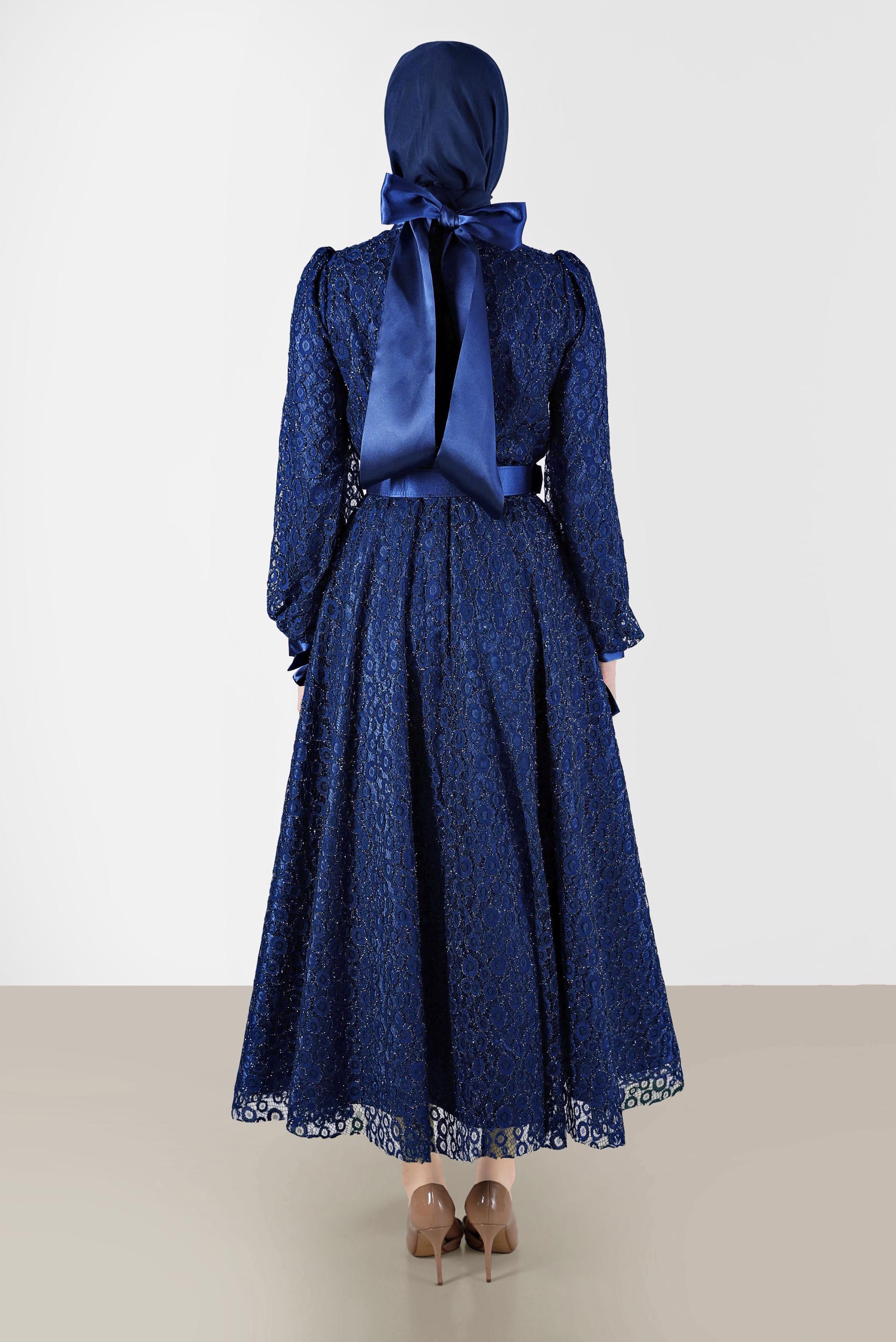 Tesettür giyim LACİVERT FİYONK DETAYLI DANTELLİ ABİYE 50256