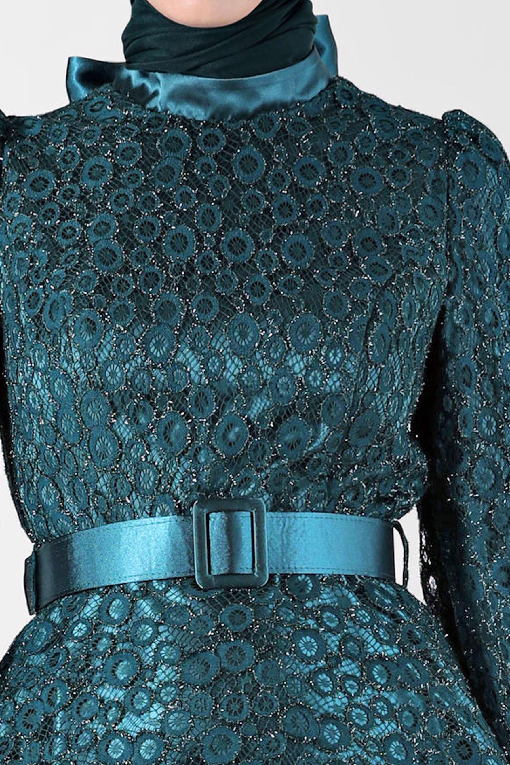 Tesettür giyim YEŞİL FİYONK DETAYLI DANTELLİ ABİYE 50256