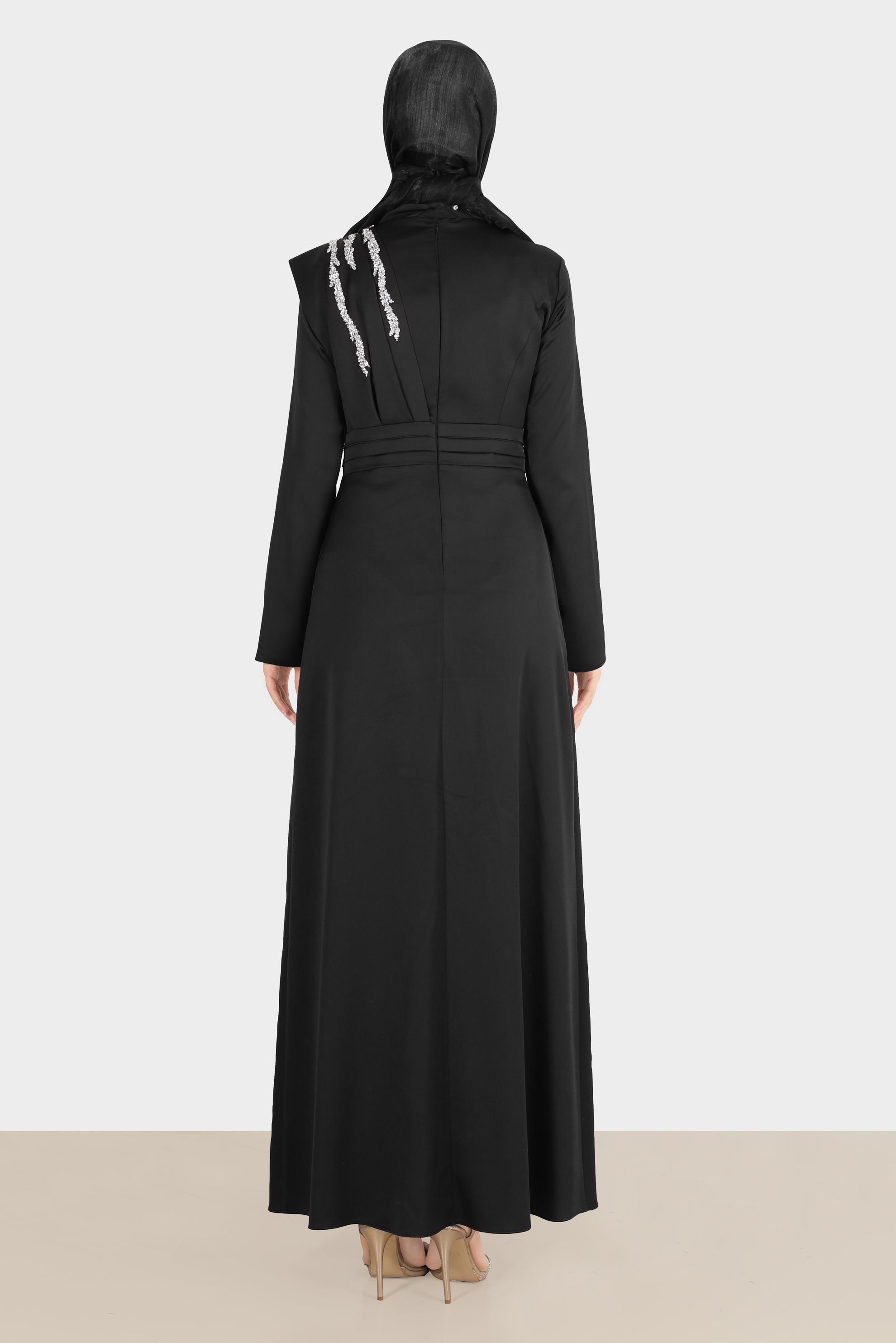 Tesettür giyim SİYAH TAŞ İŞLEMELİ SATEN ABİYE 50257 