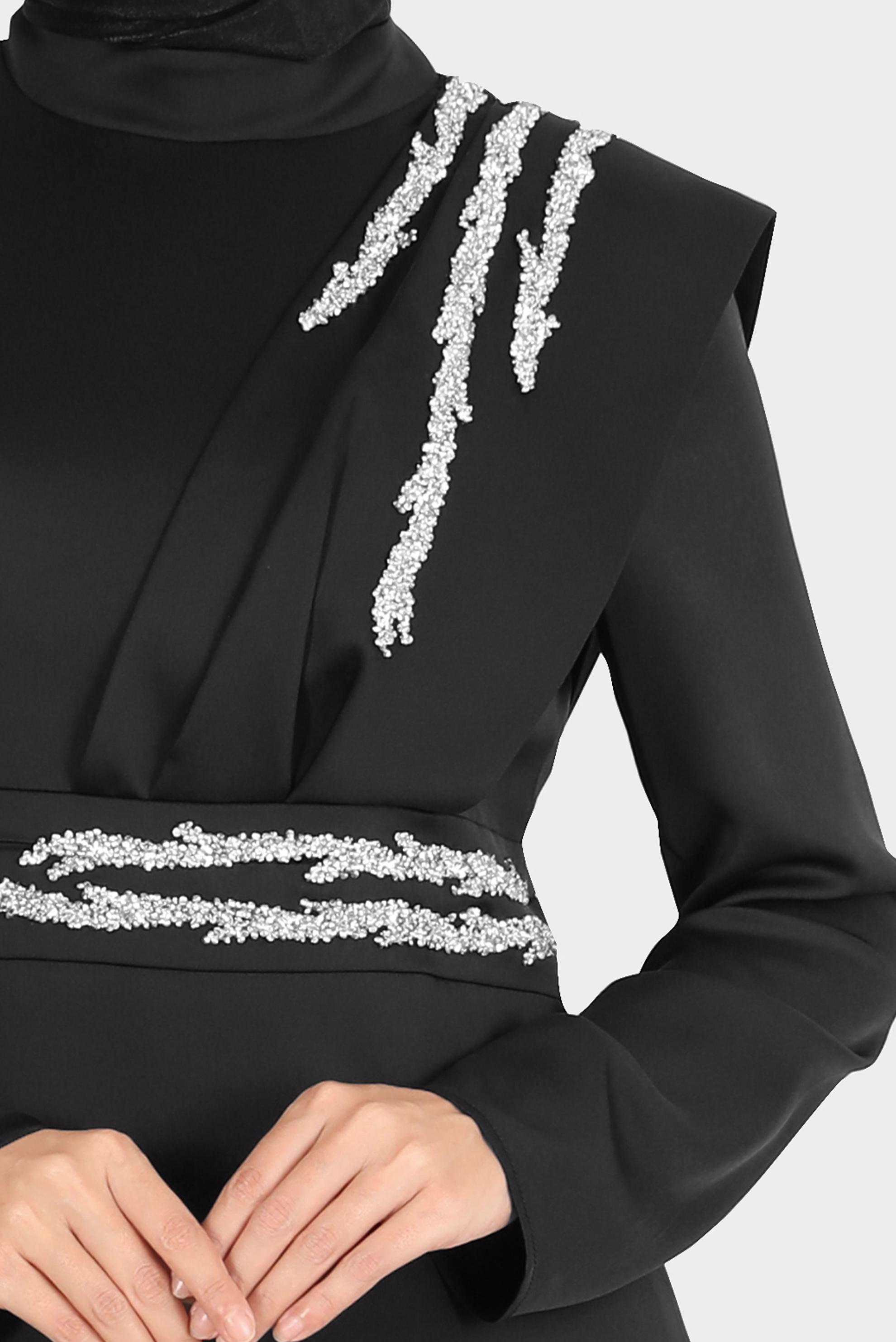 Tesettür giyim SİYAH TAŞ İŞLEMELİ SATEN ABİYE 50257 