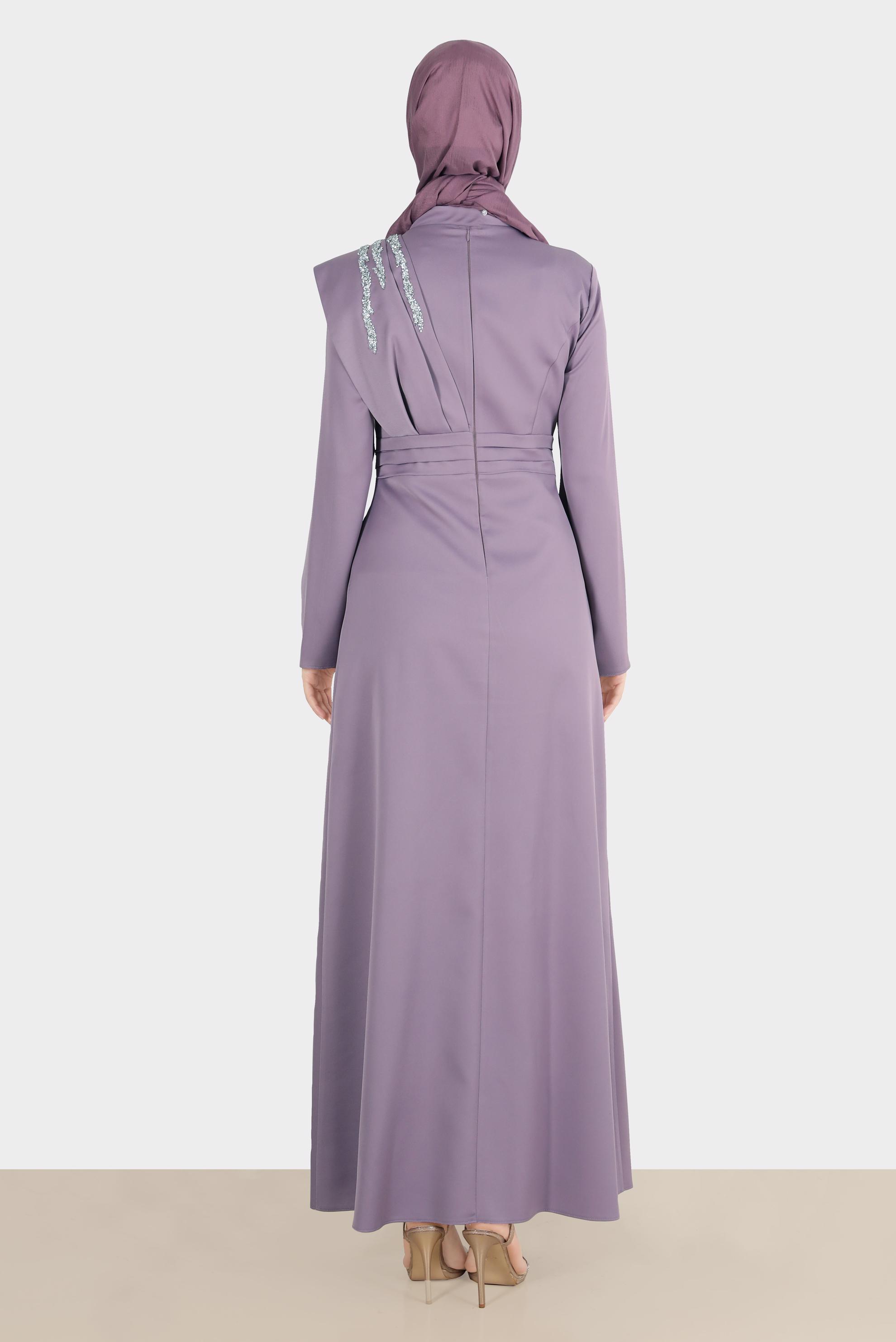 Hijab clothing PURPLE GEM EMBROIDERED SATIN EVENING DRESS 50257 