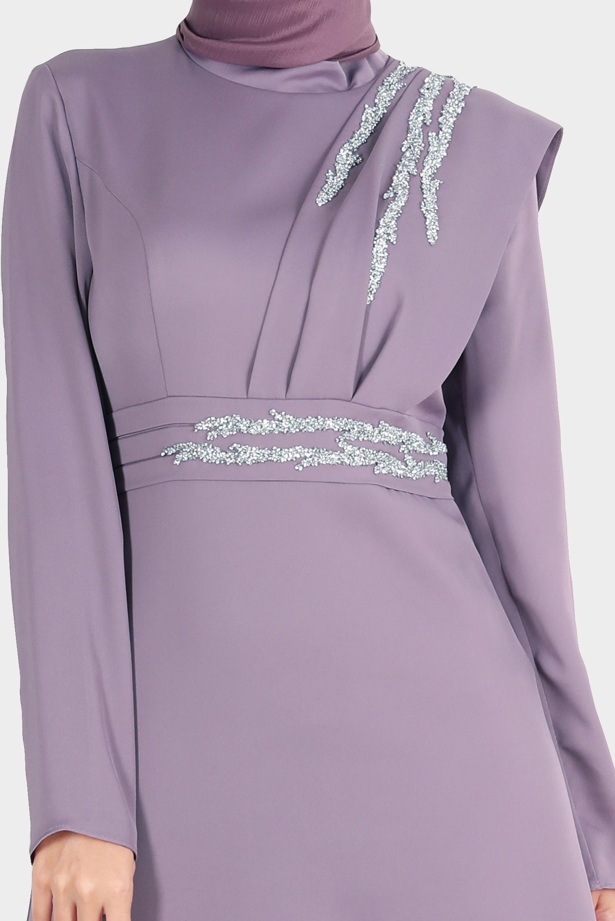 Hijab clothing PURPLE GEM EMBROIDERED SATIN EVENING DRESS 50257 