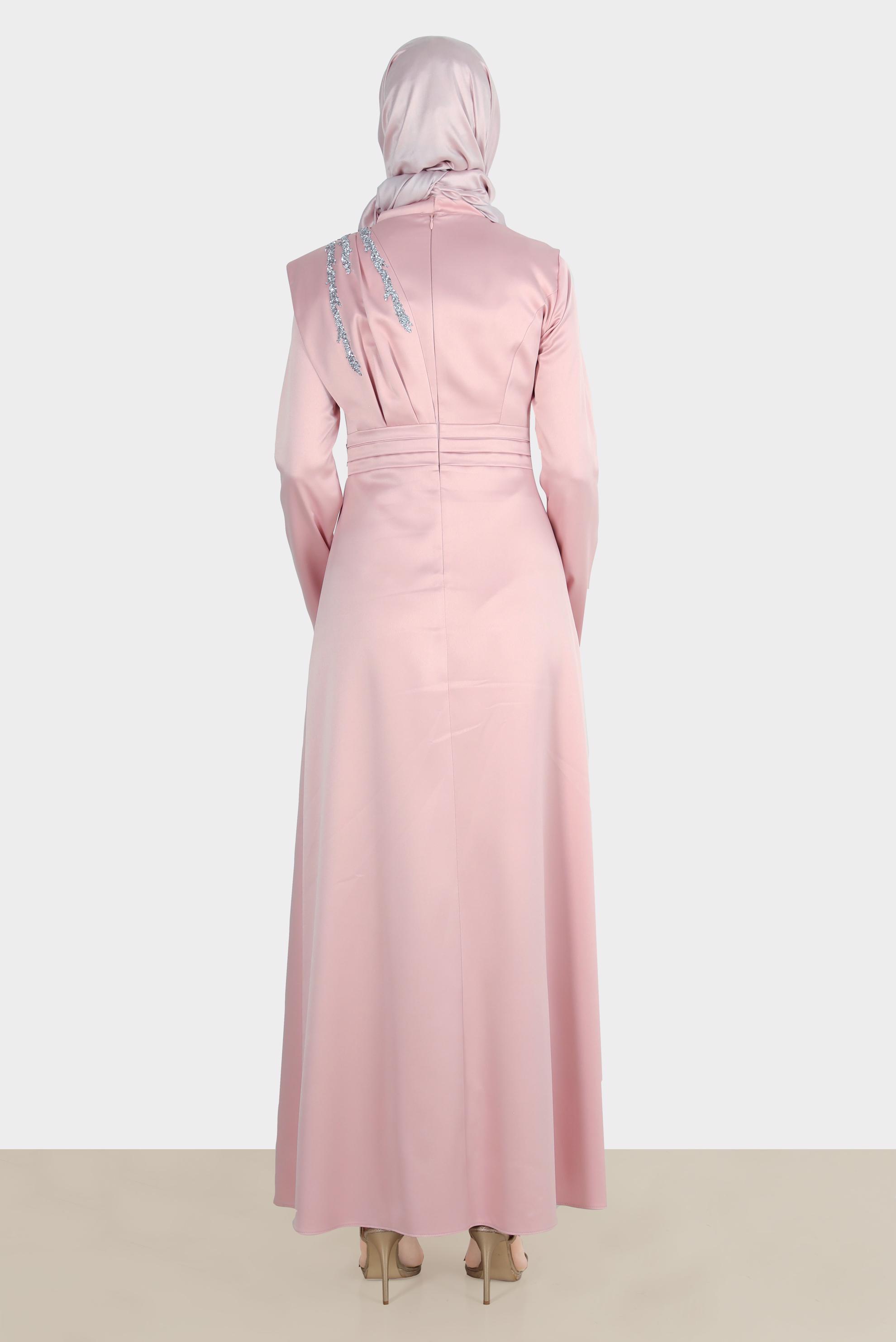 Tesettür giyim PUDRA TAŞ İŞLEMELİ SATEN ABİYE 50257 