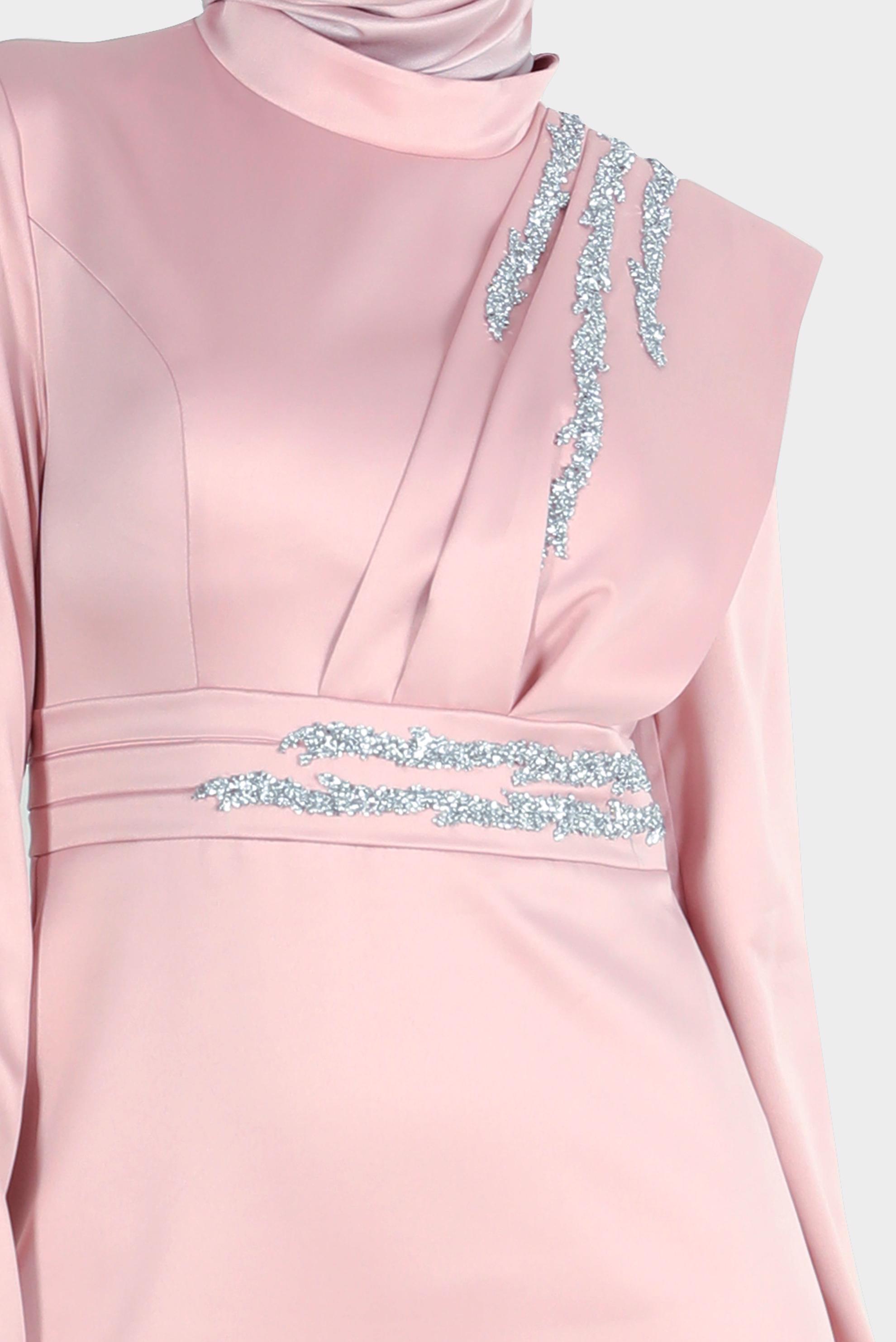 Tesettür giyim PUDRA TAŞ İŞLEMELİ SATEN ABİYE 50257 