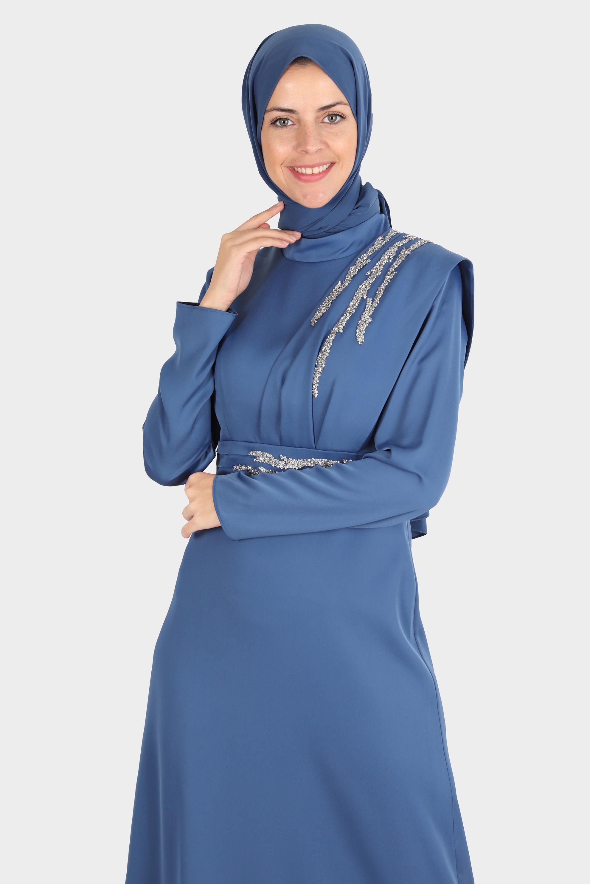 Tesettür giyim LACİVERT TAŞ İŞLEMELİ SATEN ABİYE 50257 