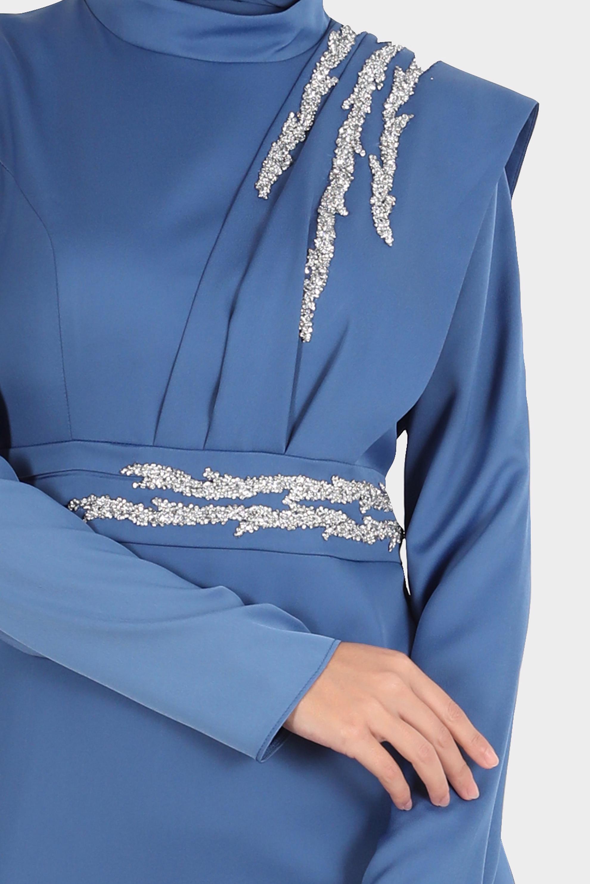 Tesettür giyim LACİVERT TAŞ İŞLEMELİ SATEN ABİYE 50257 