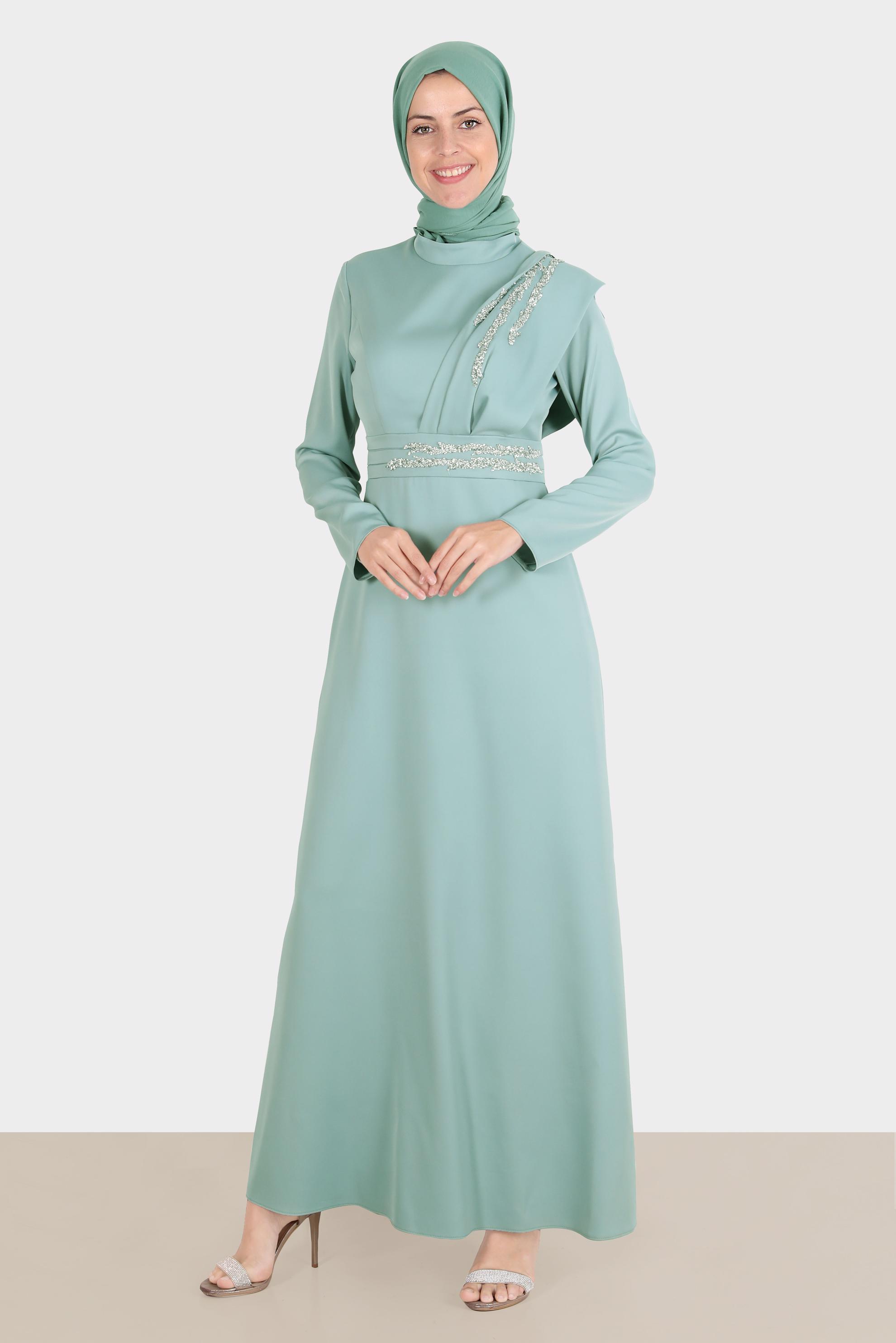 Tesettür giyim MAVİ TAŞ İŞLEMELİ SATEN ABİYE 50257 