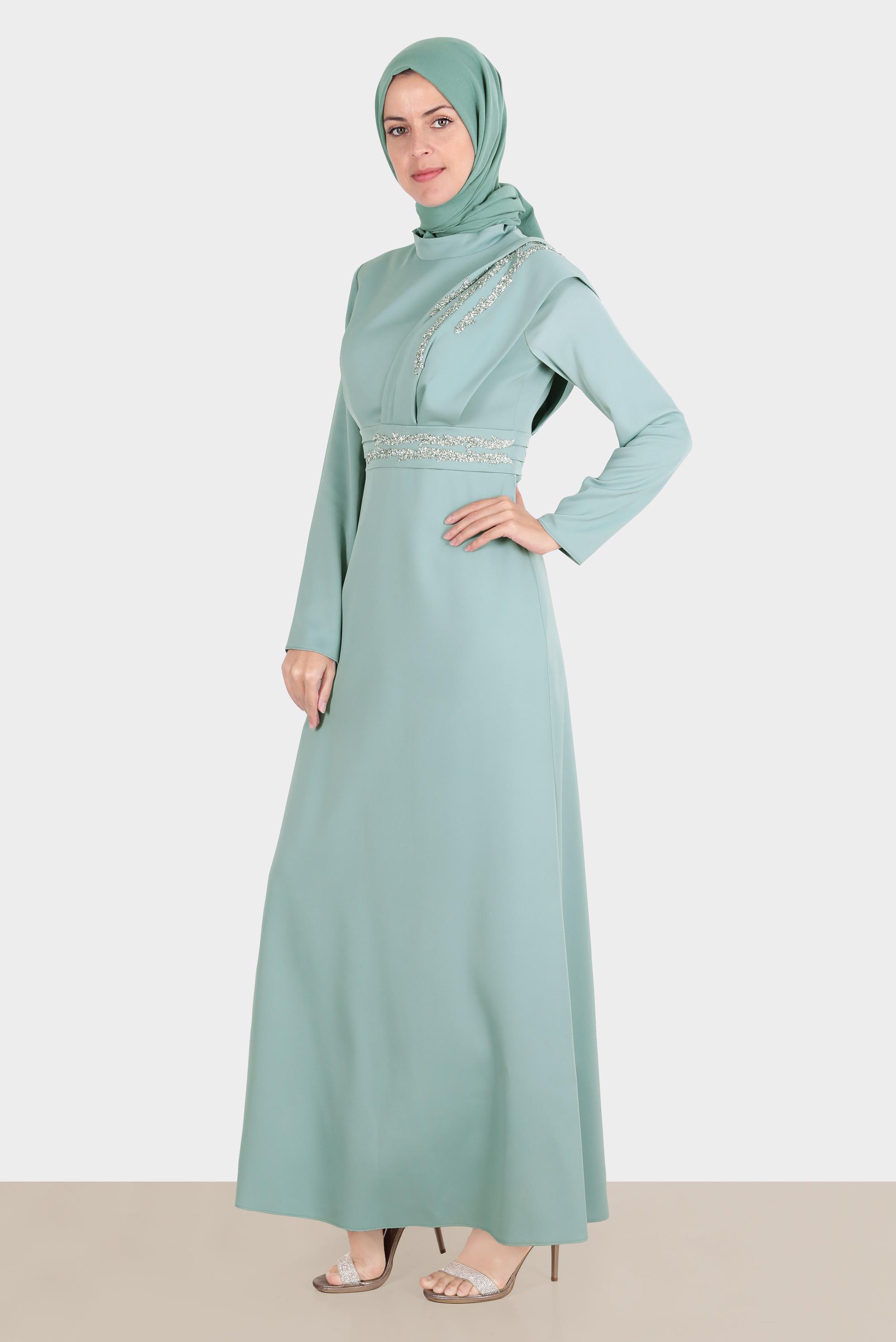 Tesettür giyim MAVİ TAŞ İŞLEMELİ SATEN ABİYE 50257 