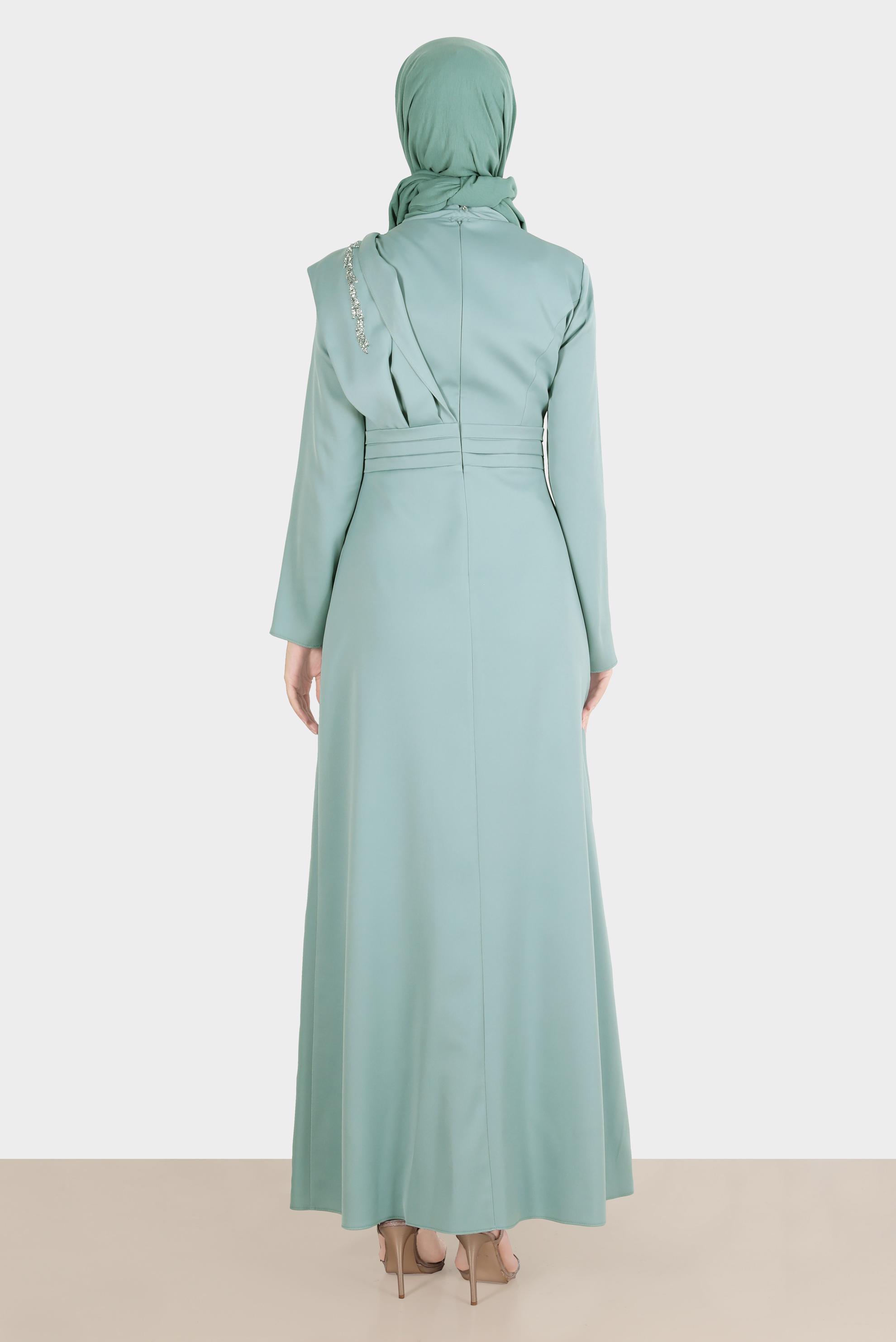 Tesettür giyim MAVİ TAŞ İŞLEMELİ SATEN ABİYE 50257 