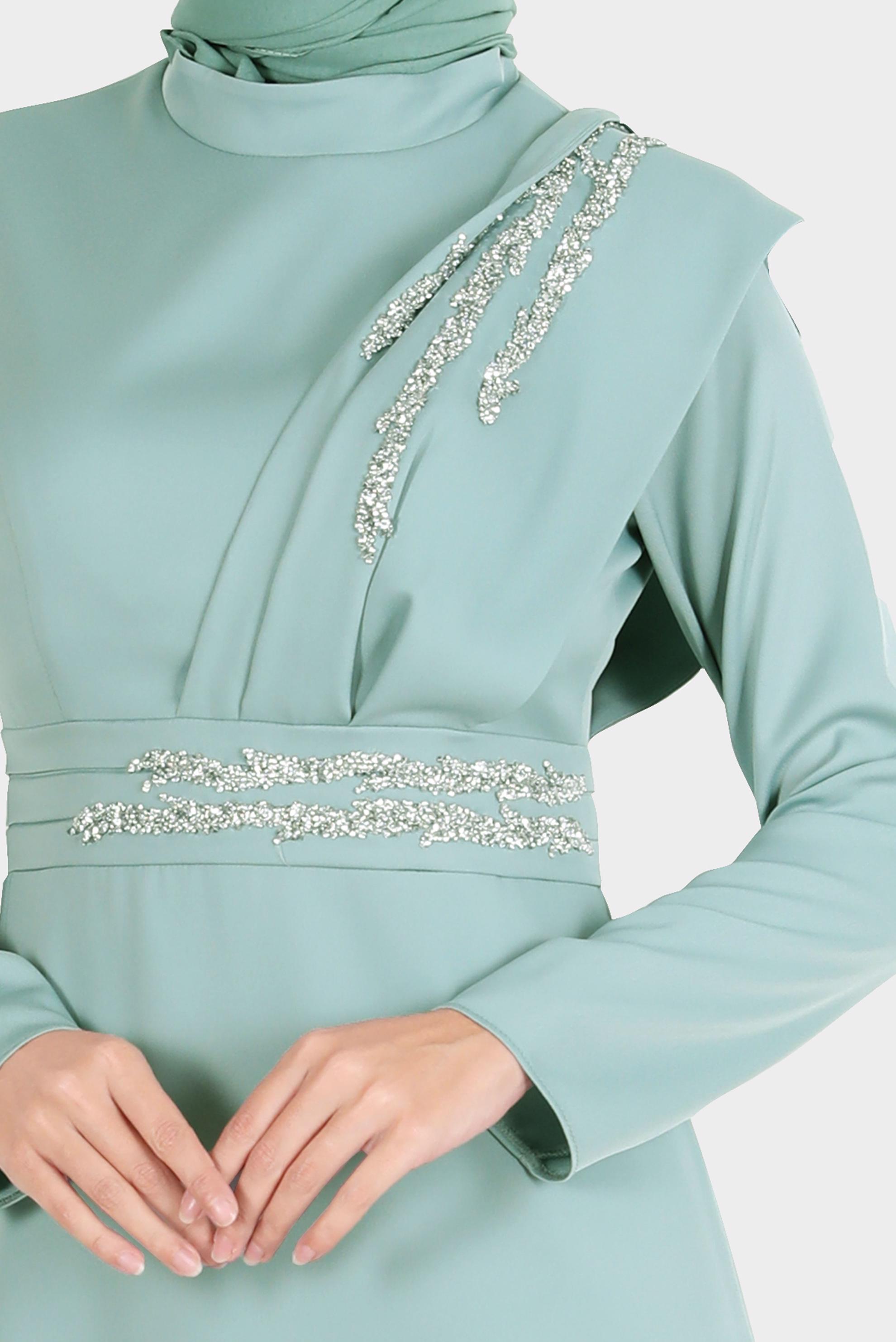 Tesettür giyim MAVİ TAŞ İŞLEMELİ SATEN ABİYE 50257 