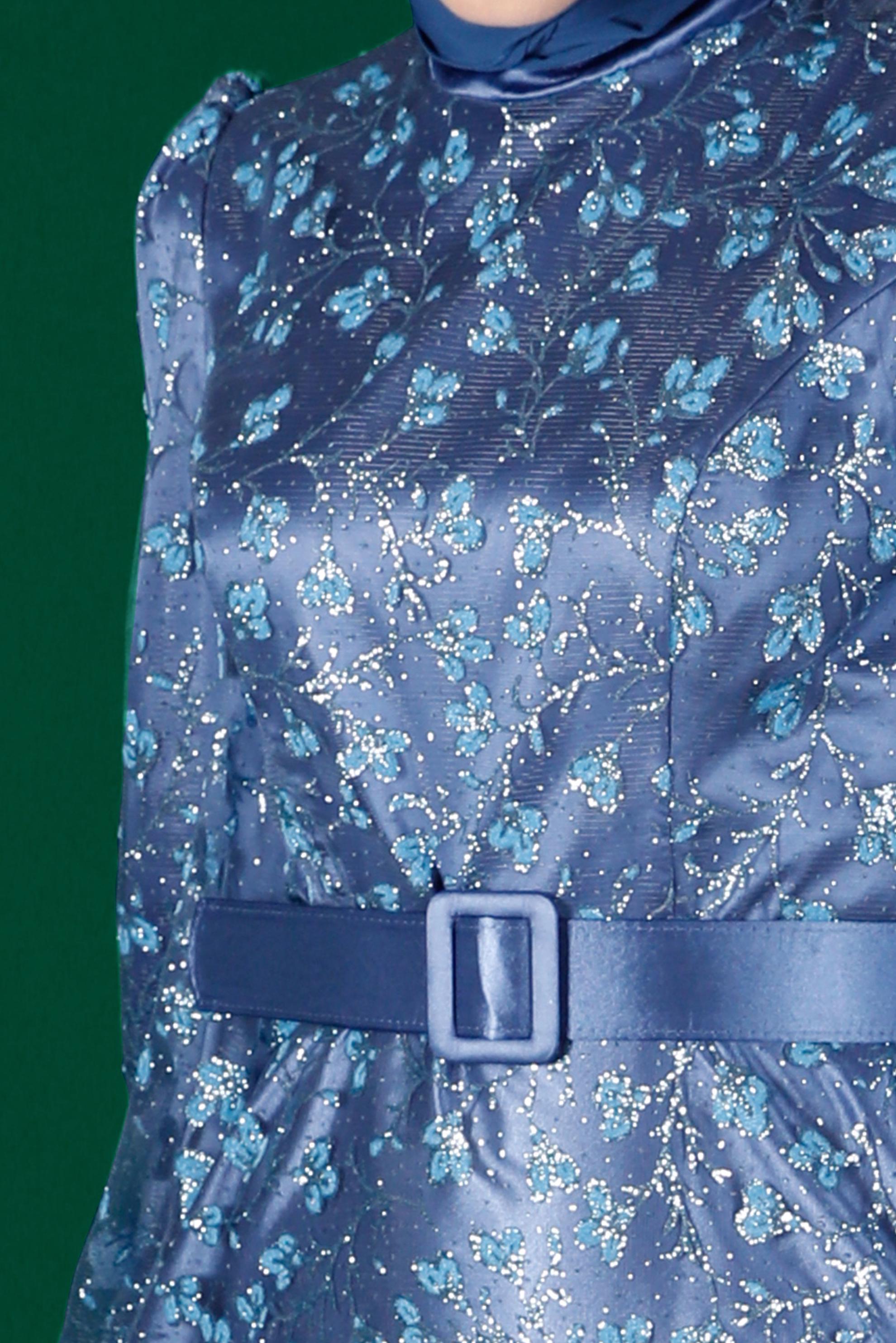 Vêtements hijab BLEU ROBE DE SOIRÉE AVEC CEINTURE MOTIF FLEURI 50266