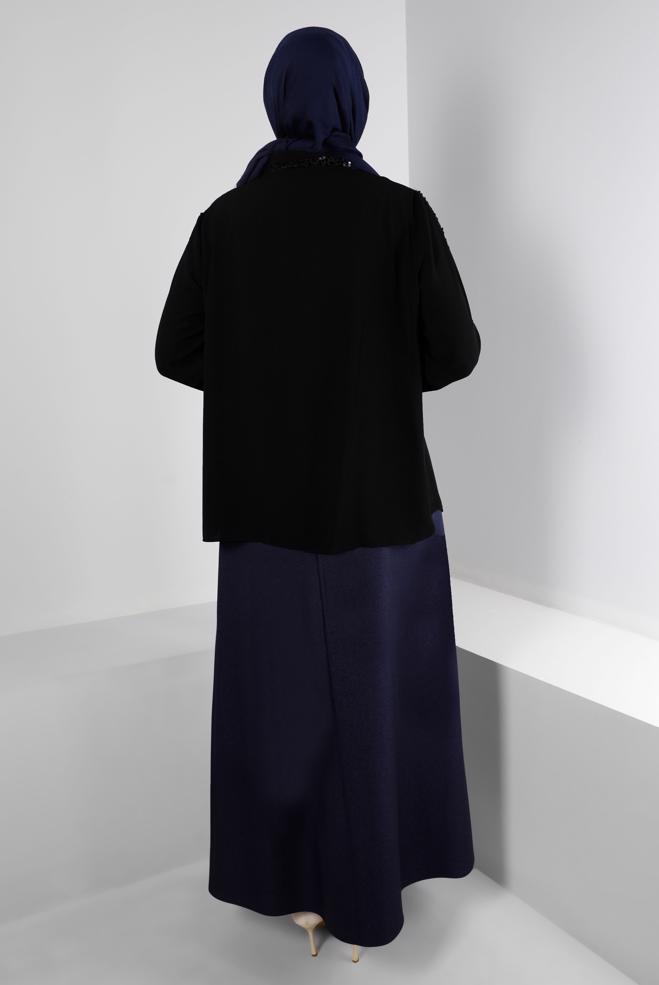 Vêtements hijab NOIR BLOUSE À BOUTONS INVISIBLES À SEQUINS 20240 - ALVİNA