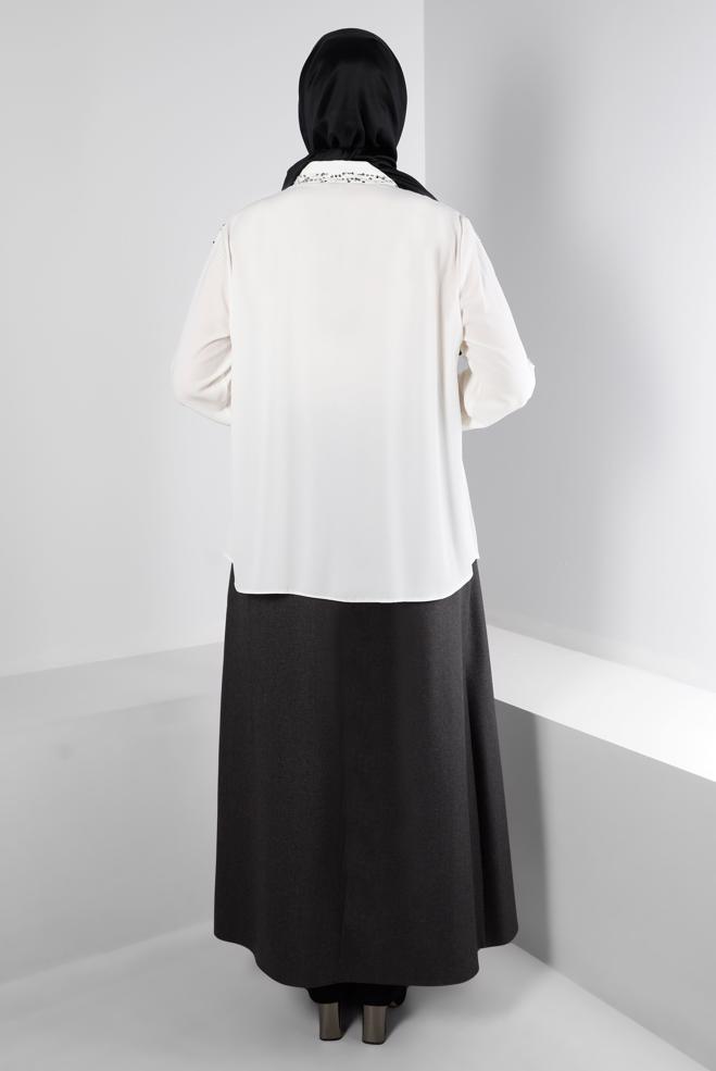 Vêtements hijab BLANC BLOUSE À BOUTONS INVISIBLES À SEQUINS 20240 - ALVİNA