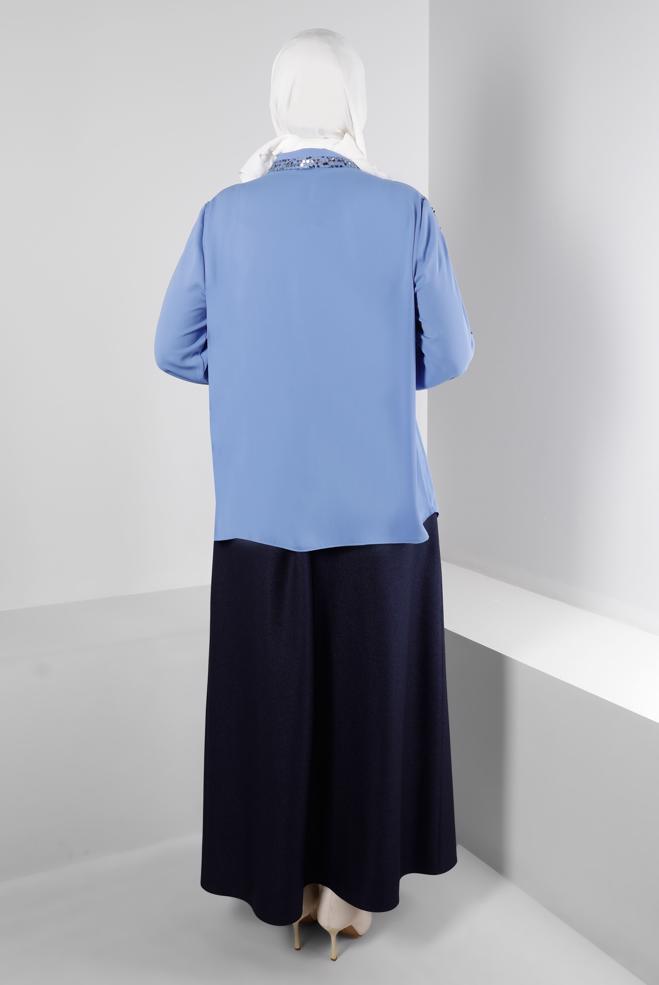 Vêtements hijab BLEU BLOUSE À BOUTONS INVISIBLES À SEQUINS 20240 - ALVİNA