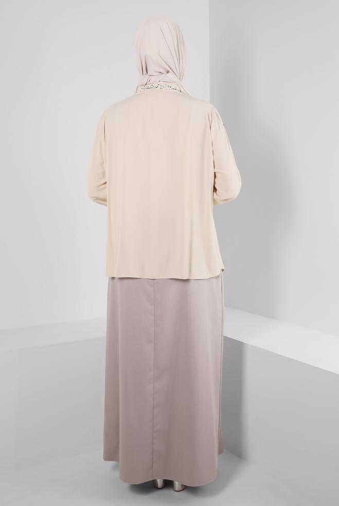 Vêtements hijab BEIGE BLOUSE À BOUTONS INVISIBLES À SEQUINS 20240 - ALVİNA