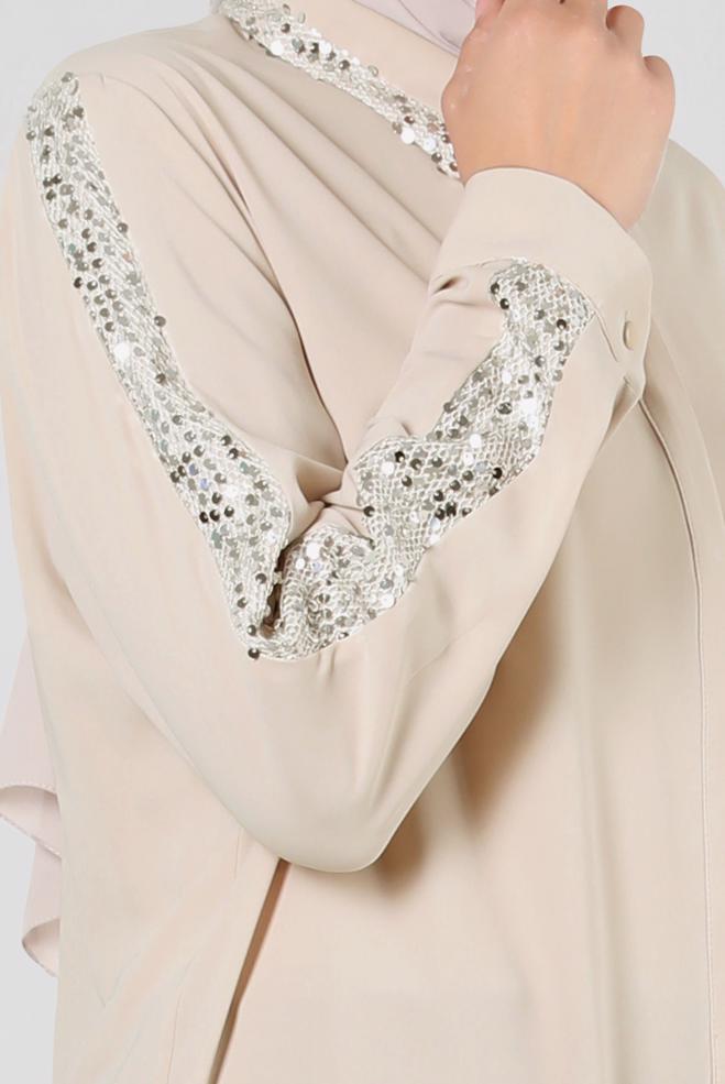 Vêtements hijab BEIGE BLOUSE À BOUTONS INVISIBLES À SEQUINS 20240 - ALVİNA