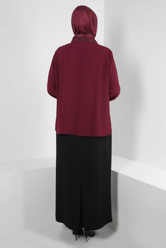 Vêtements hijab ROUGE BORDEAUX BLOUSE À BOUTONS INVISIBLES À SEQUINS 20240 - ALVİNA