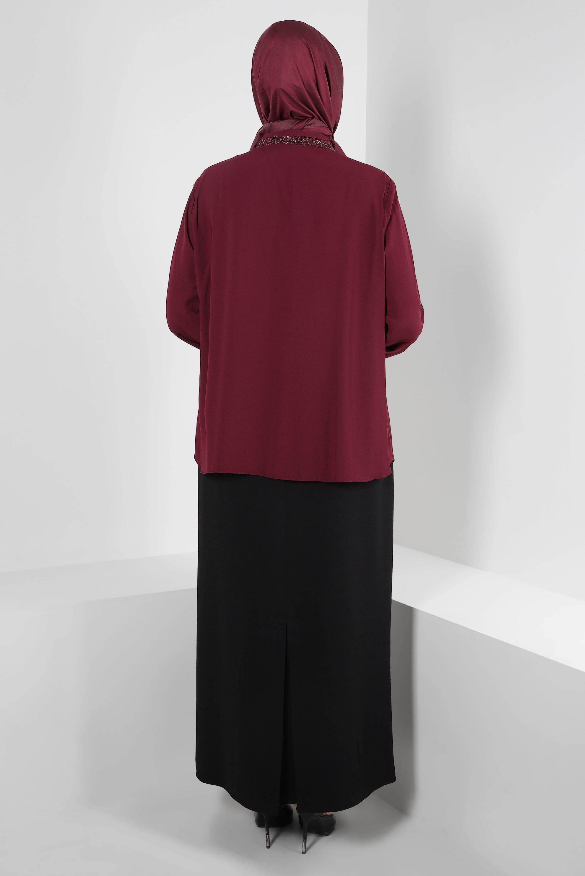 Vêtements hijab ROUGE BORDEAUX BLOUSE À BOUTONS INVISIBLES À SEQUINS 20240