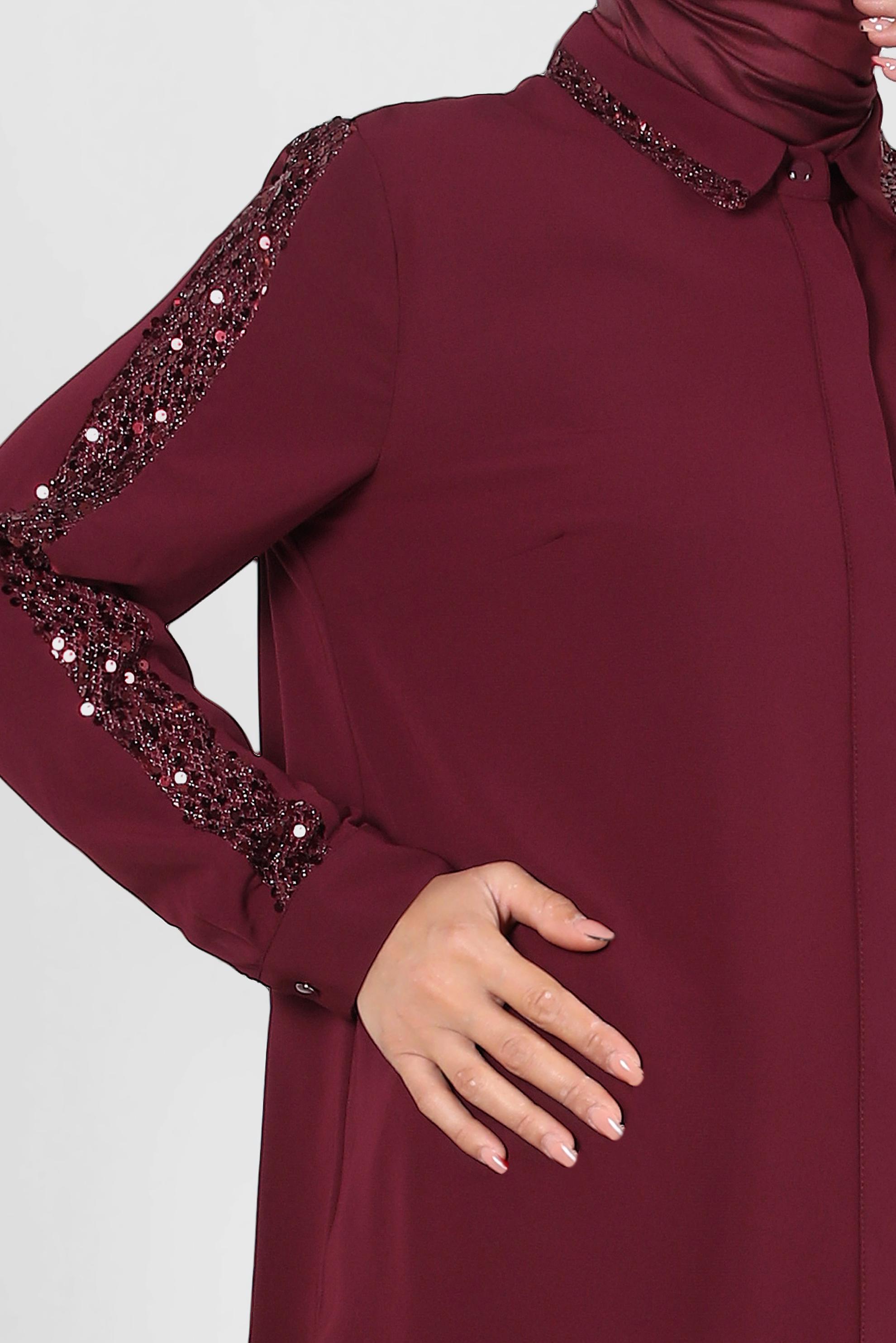 Vêtements hijab ROUGE BORDEAUX BLOUSE À BOUTONS INVISIBLES À SEQUINS 20240