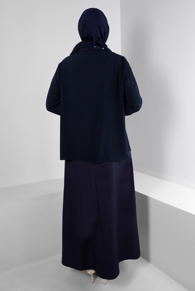 Vêtements hijab BLEU MARINE BLOUSE À BOUTONS INVISIBLES À SEQUINS 20240 - ALVİNA