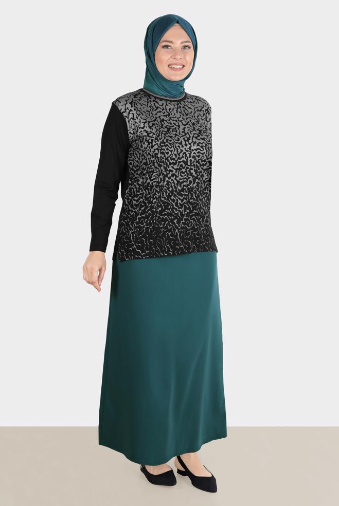Hijab clothing BLACK PATTERNED VISCOSE BLOUSE 20248  - ALVİNA