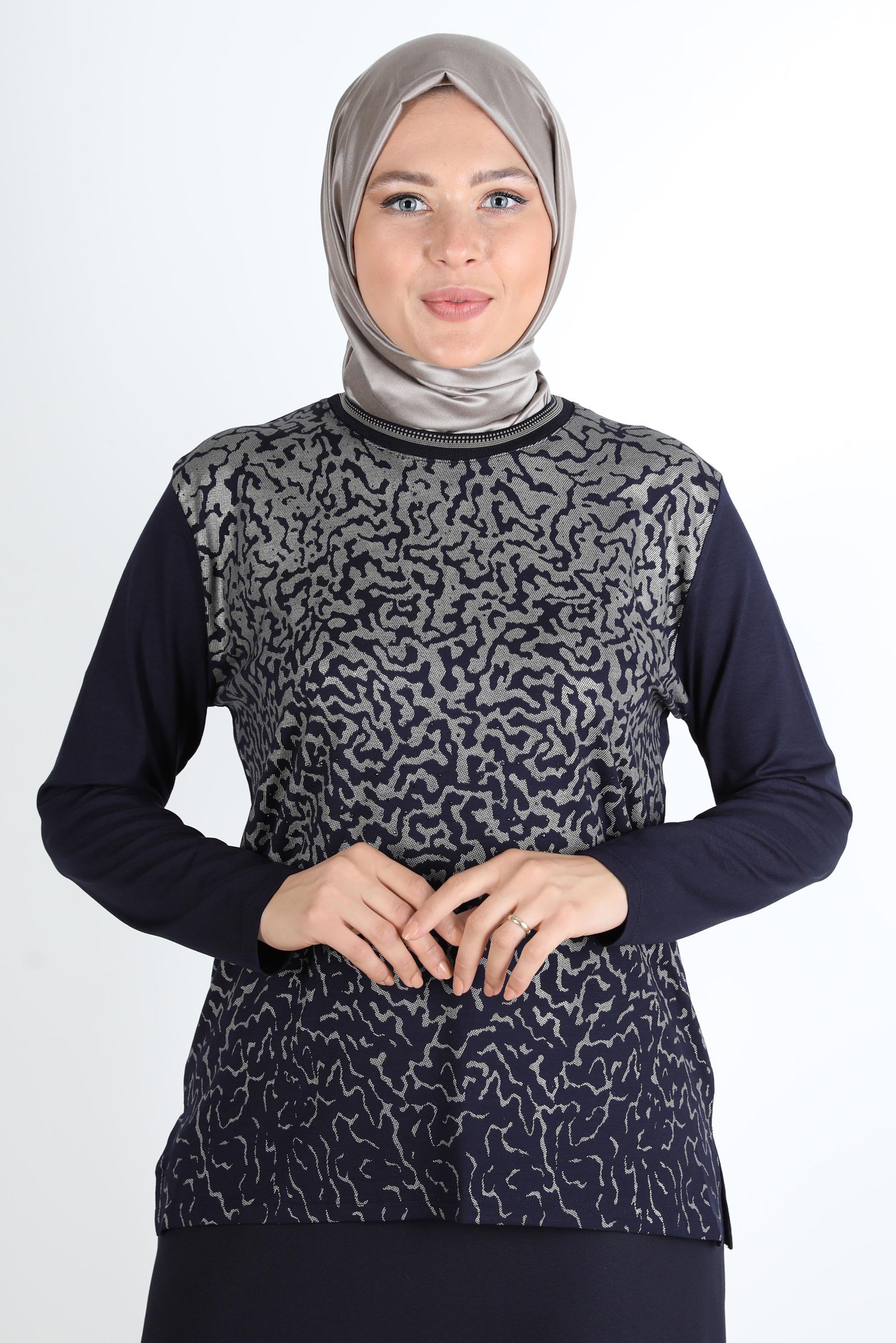 Tesettür giyim LACİVERT DESENLİ ÖRME VİSKON BLUZ 20248 