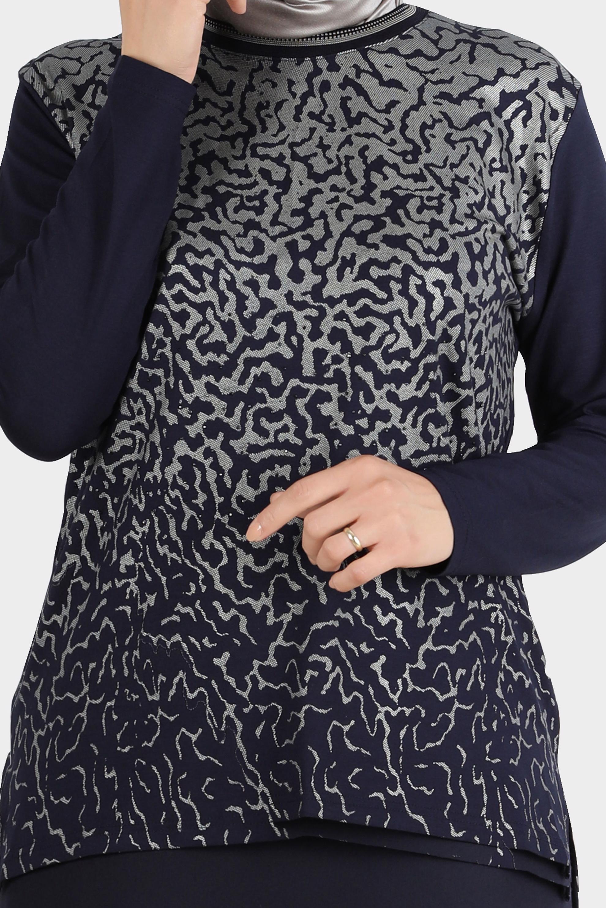 Tesettür giyim LACİVERT DESENLİ ÖRME VİSKON BLUZ 20248 