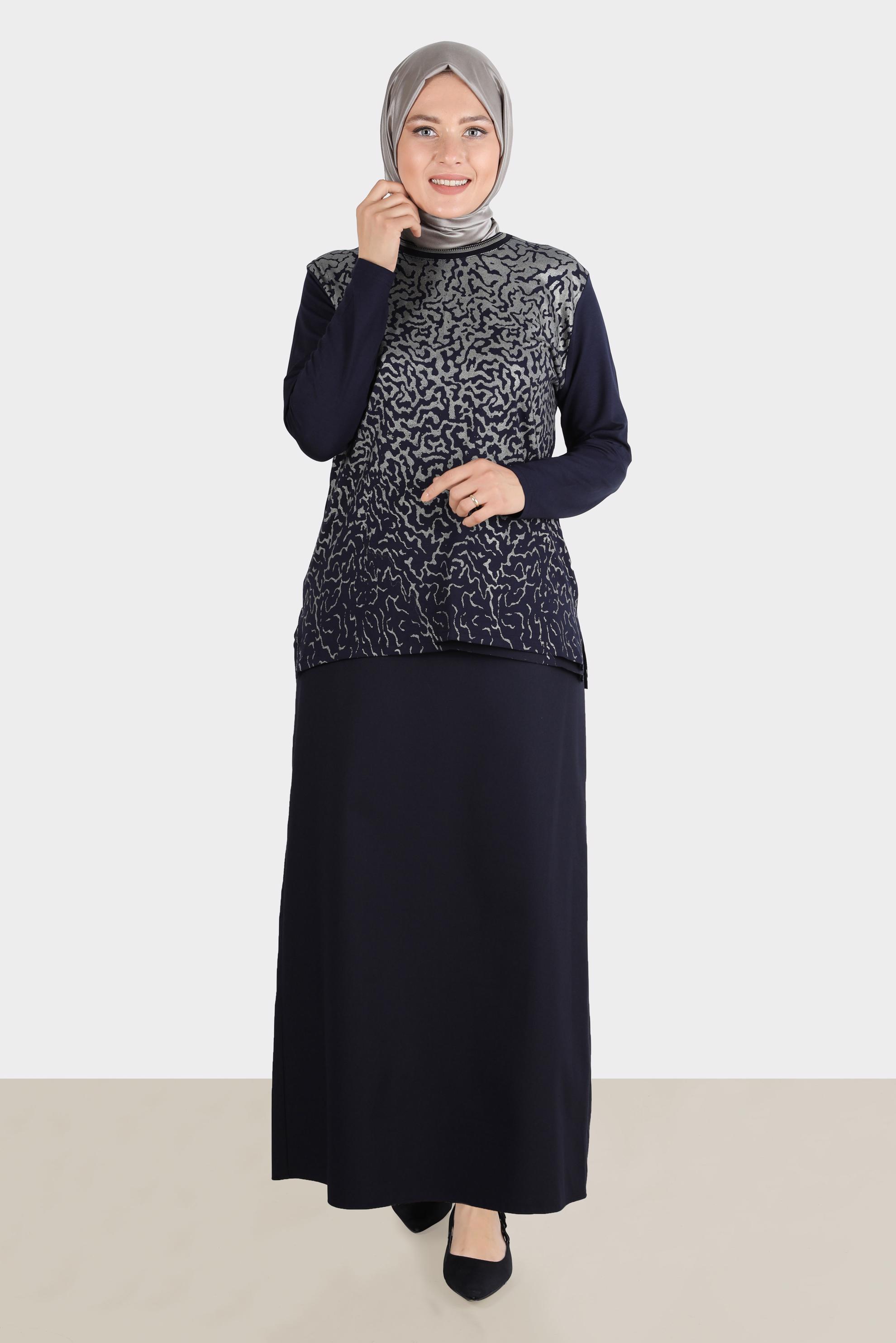 Tesettür giyim LACİVERT DESENLİ ÖRME VİSKON BLUZ 20248 