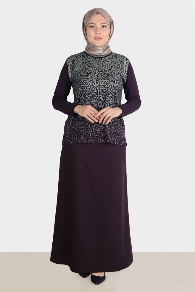 Tesettür giyim MÜRDÜM DESENLİ ÖRME VİSKON BLUZ 20248  - ALVİNA