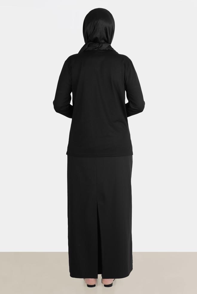Hijab clothing BLACK PATTERNED VISCOSE TUNIC WITH GEM 20249 - ALVİNA