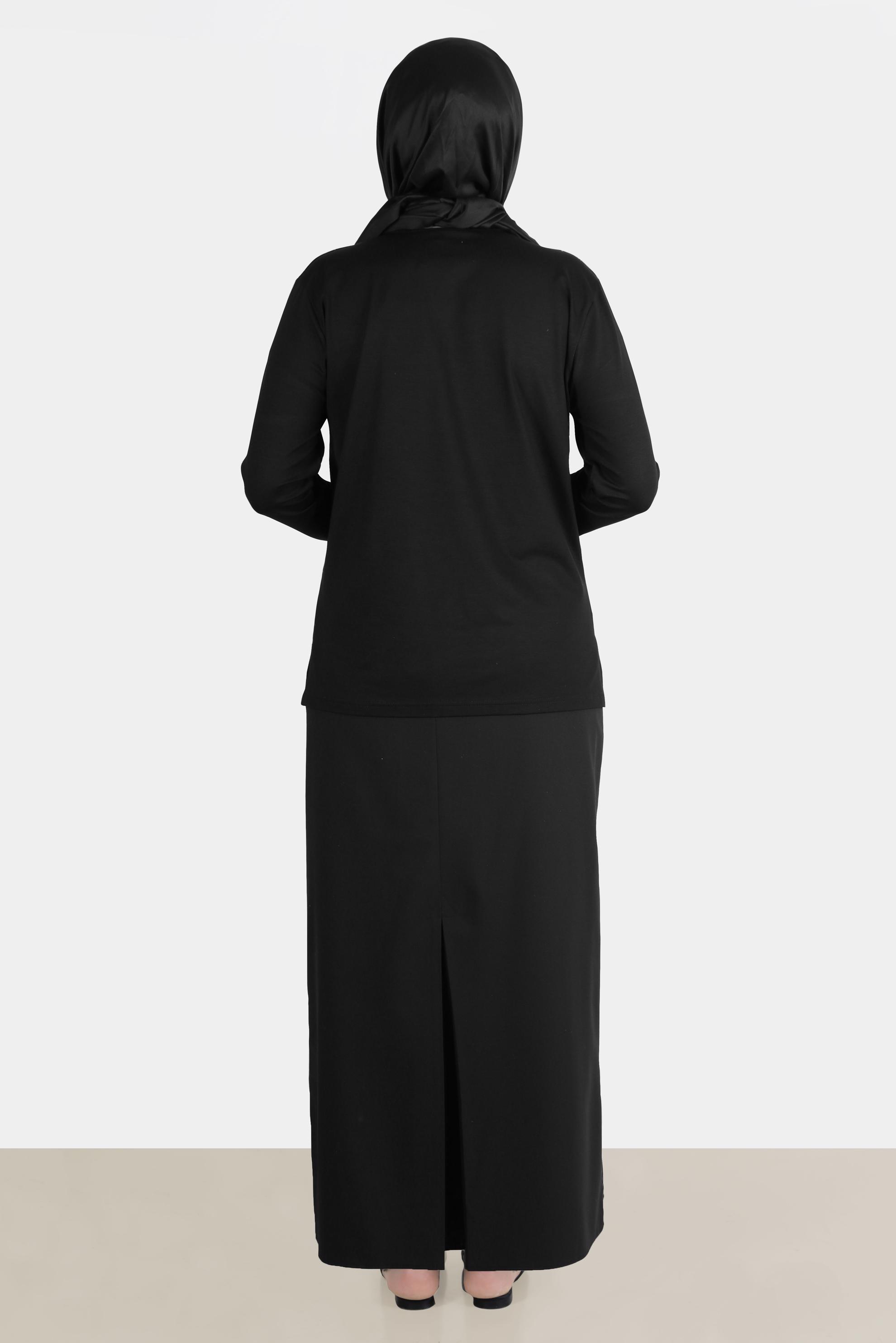 Hijab clothing BLACK PATTERNED VISCOSE TUNIC WITH GEM 20249