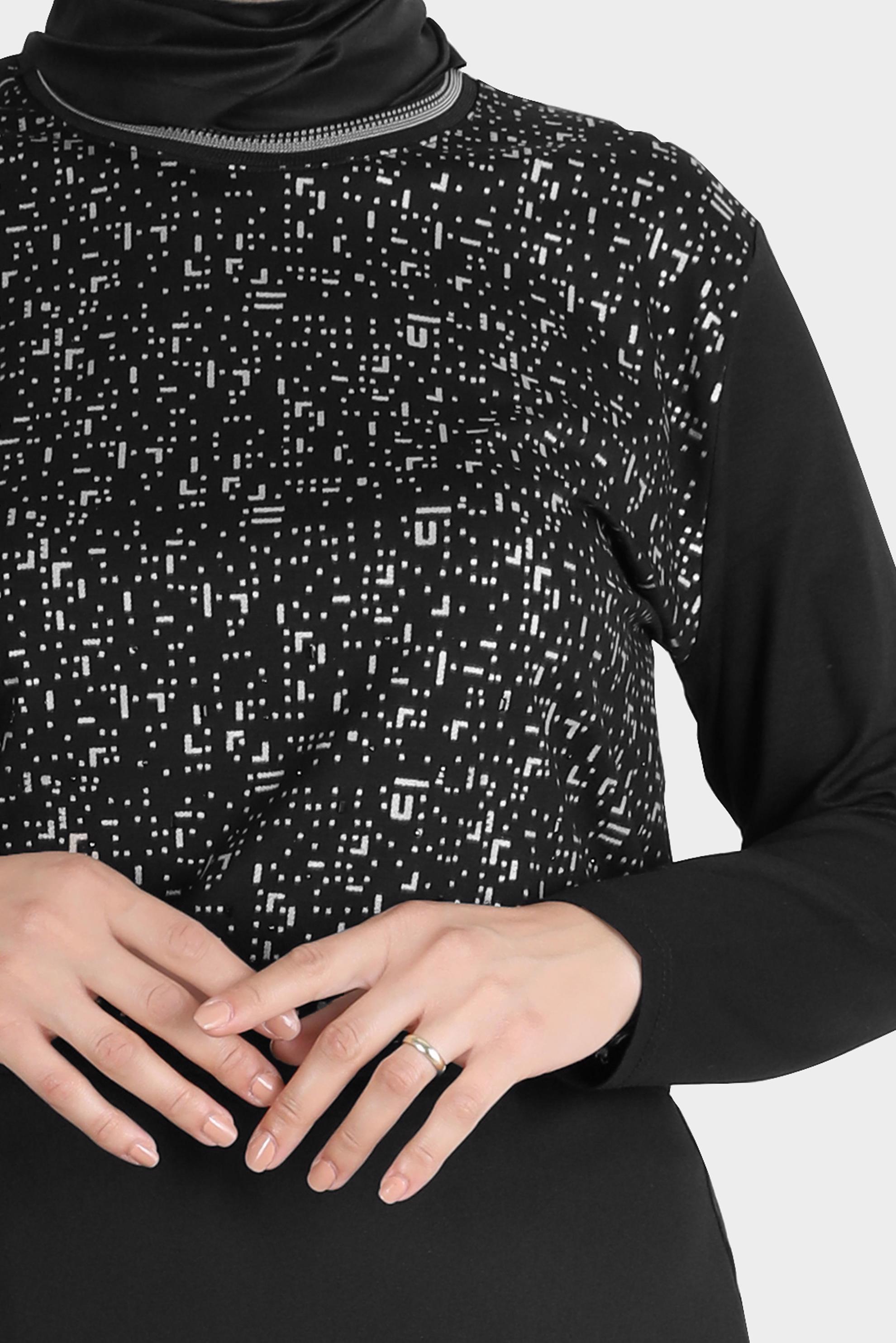 Hijab clothing BLACK PATTERNED VISCOSE TUNIC WITH GEM 20249