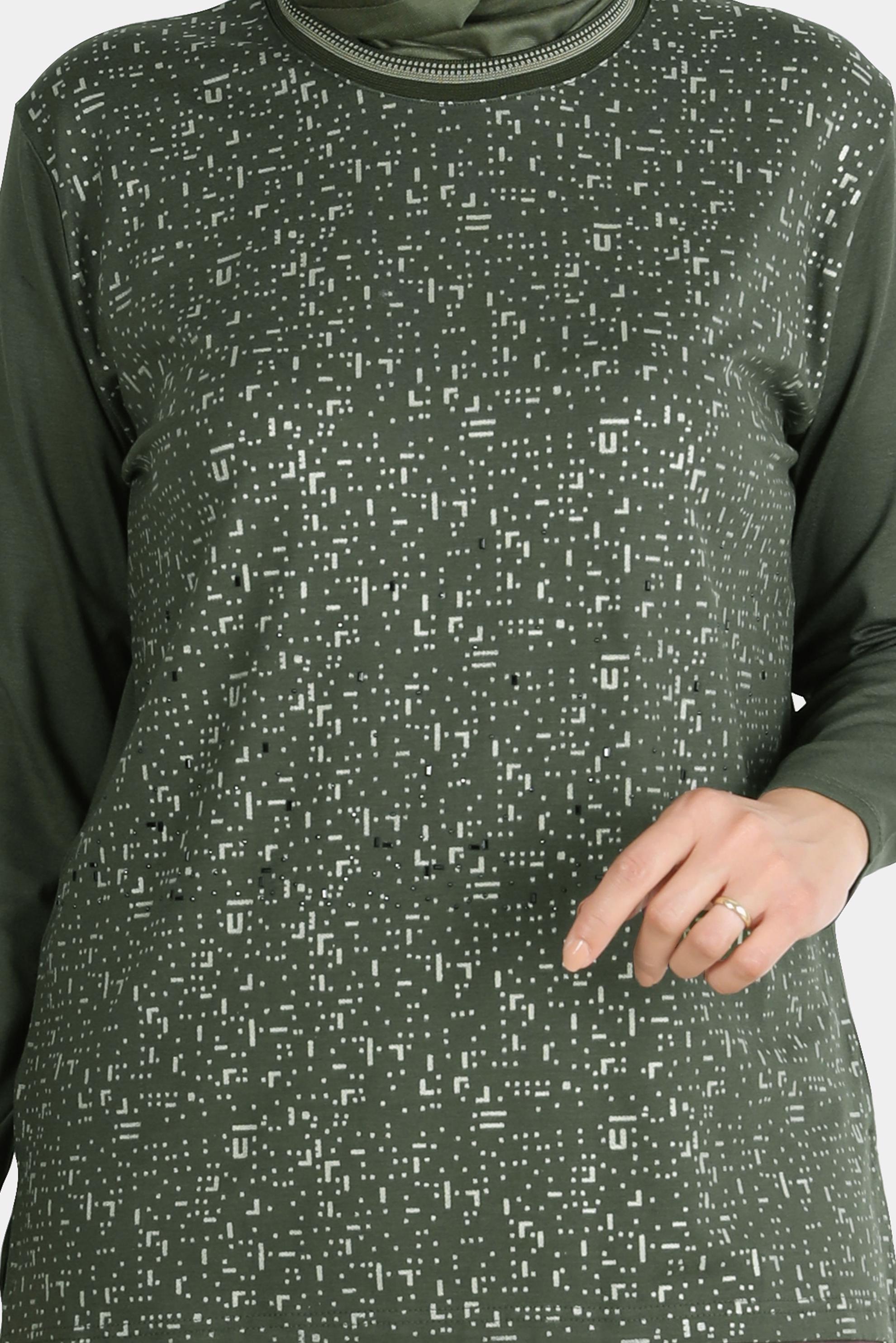 Vêtements hijab KAKI TUNIQUE EN VISCOSE À MOTIF AVEC BIJOU 20249