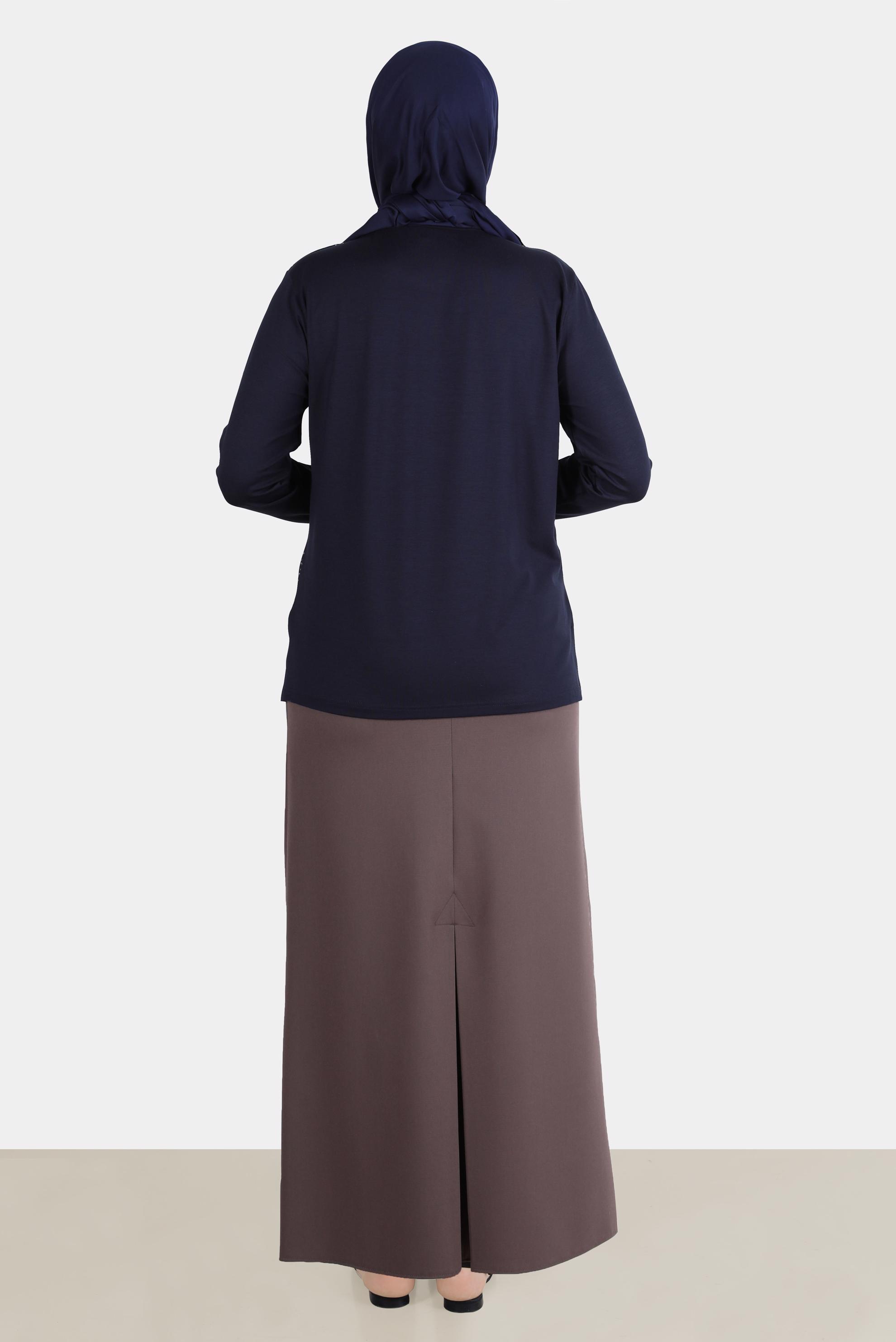 Vêtements hijab BLEU MARINE TUNIQUE EN VISCOSE À MOTIF AVEC BIJOU 20249