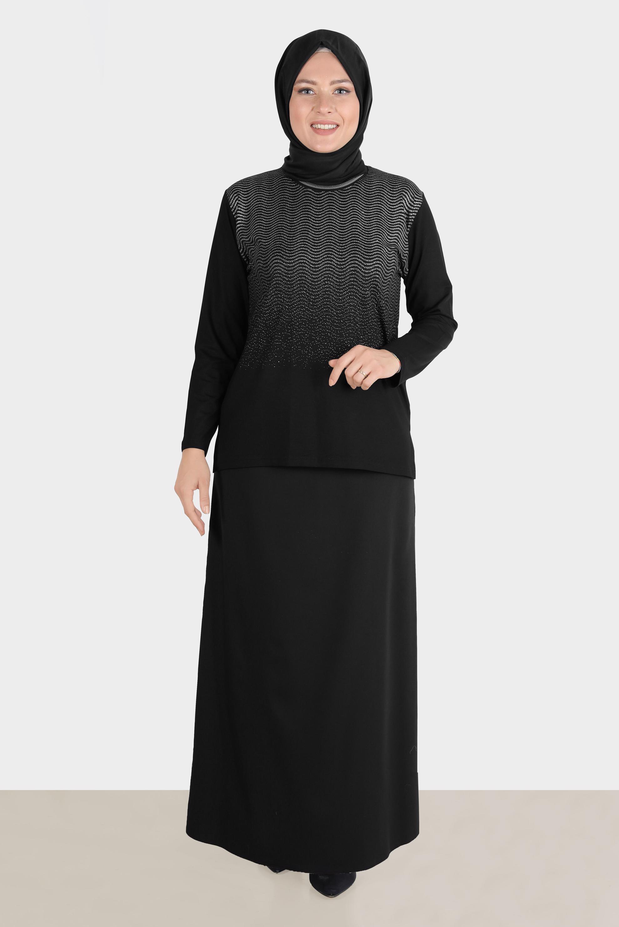 Hijab clothing BLACK PATTERNED VISCOSE BLOUSE 20250