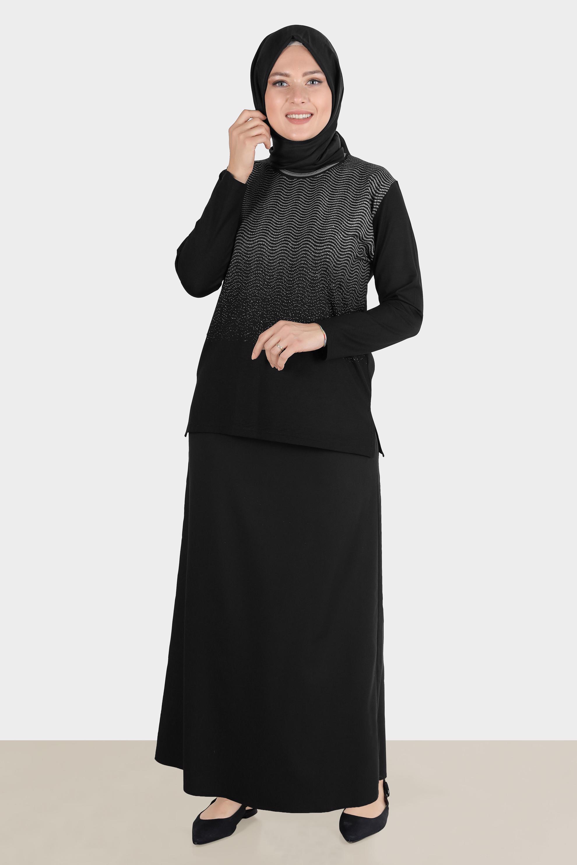 Hijab clothing BLACK PATTERNED VISCOSE BLOUSE 20250