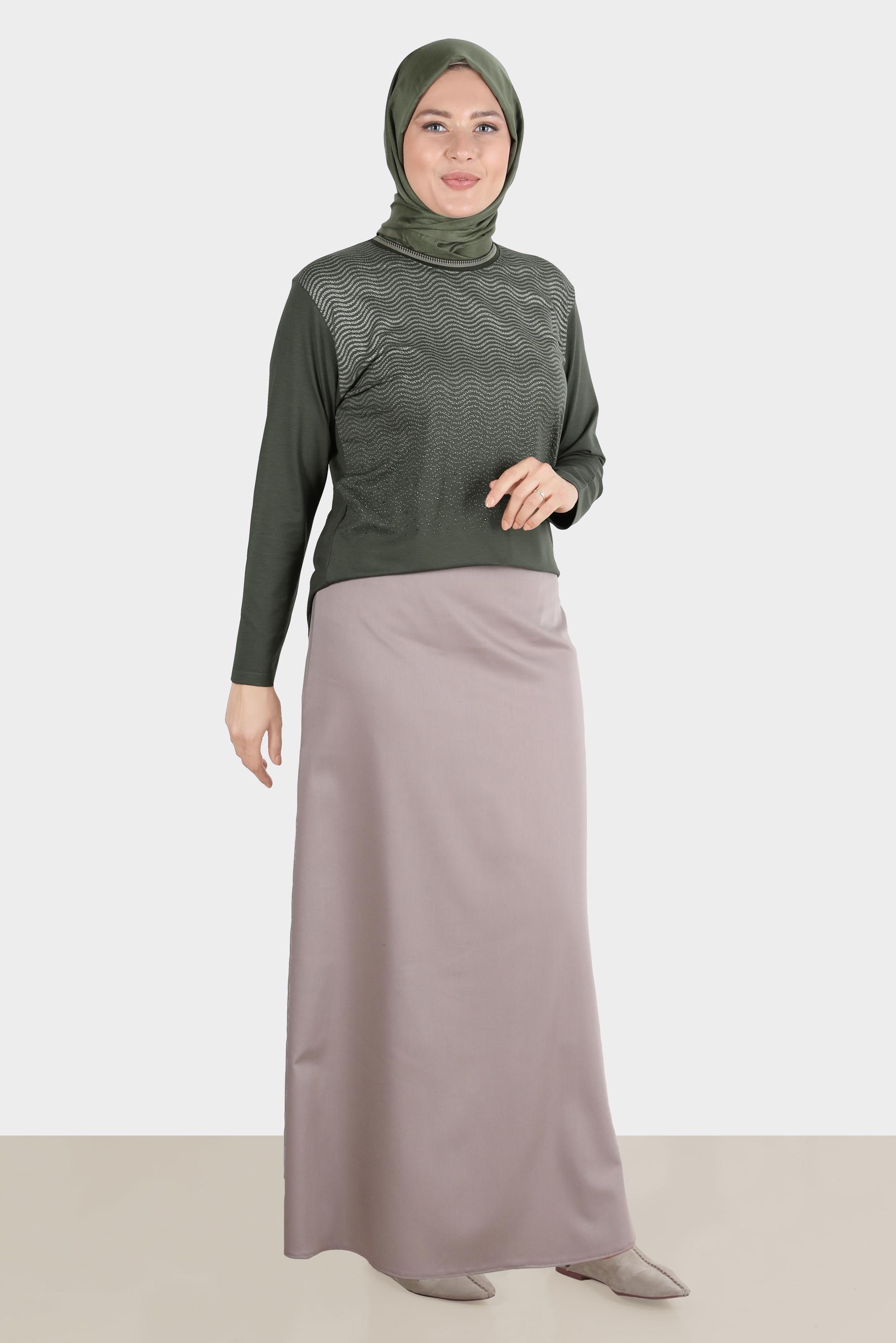 Vêtements hijab KAKI BLOUSE EN VISCOSE À MOTIFS 20250