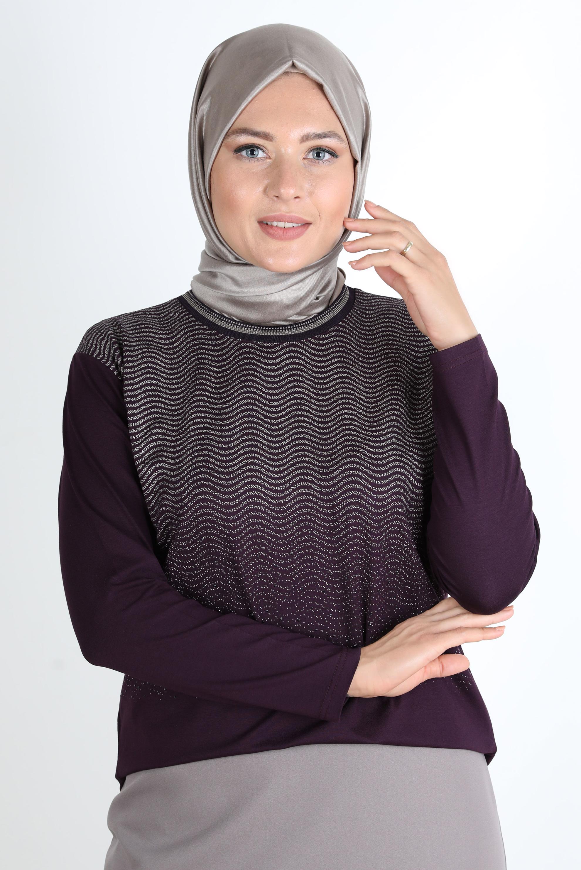 Tesettür giyim MÜRDÜM DESENLİ ÖRME VİSKON BLUZ 20250