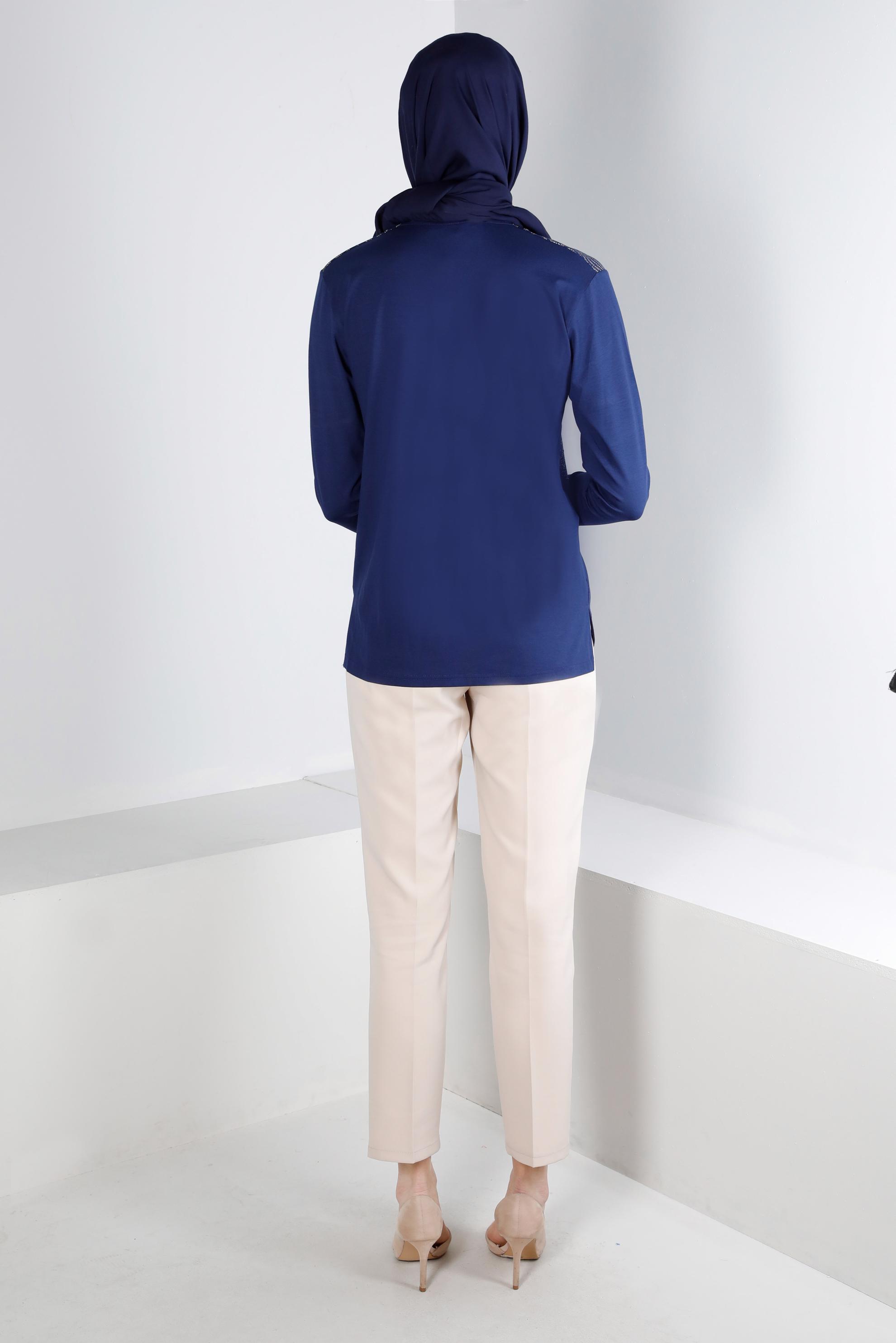 Hijab clothing NAVY BLUE PATTERNED VISCOSE BLOUSE 20250