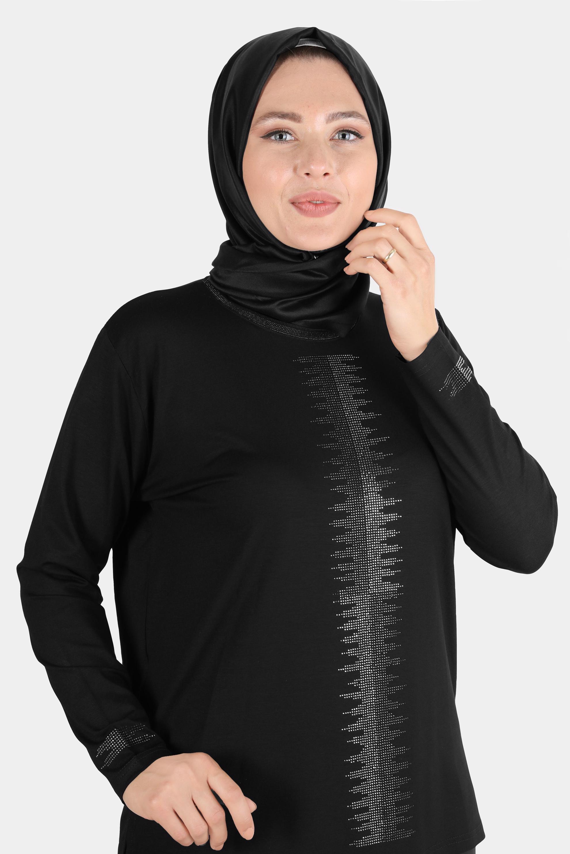 Hijab clothing BLACK VISCOSE BLOUSE WITH GEM 20251 