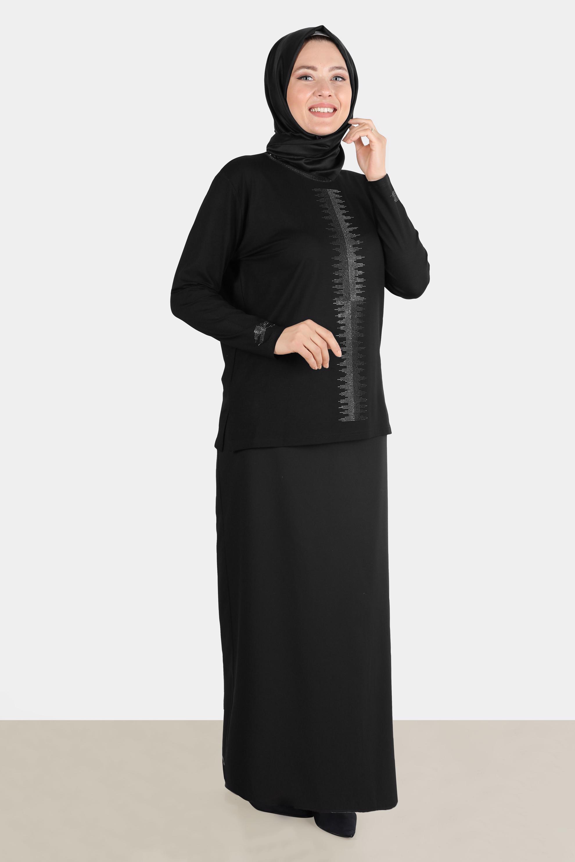 Hijab clothing BLACK VISCOSE BLOUSE WITH GEM 20251 