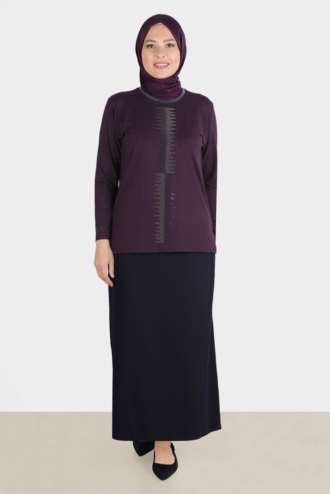 Tesettür giyim MÜRDÜM TAŞLI ÖRME VİSKON BLUZ 20251  - ALVİNA