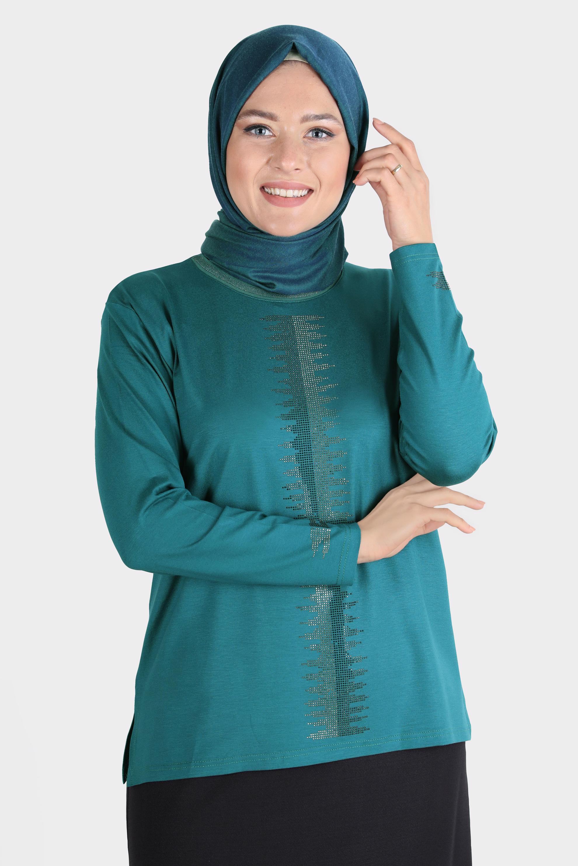 Hijab clothing BLUE VISCOSE BLOUSE WITH GEM 20251 