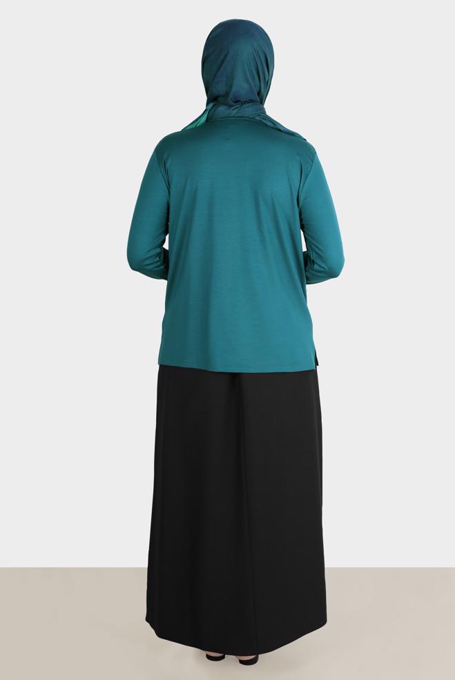Vêtements hijab BLEU BLOUSE EN VISCOSE AVEC BIJOU 20251 - ALVİNA