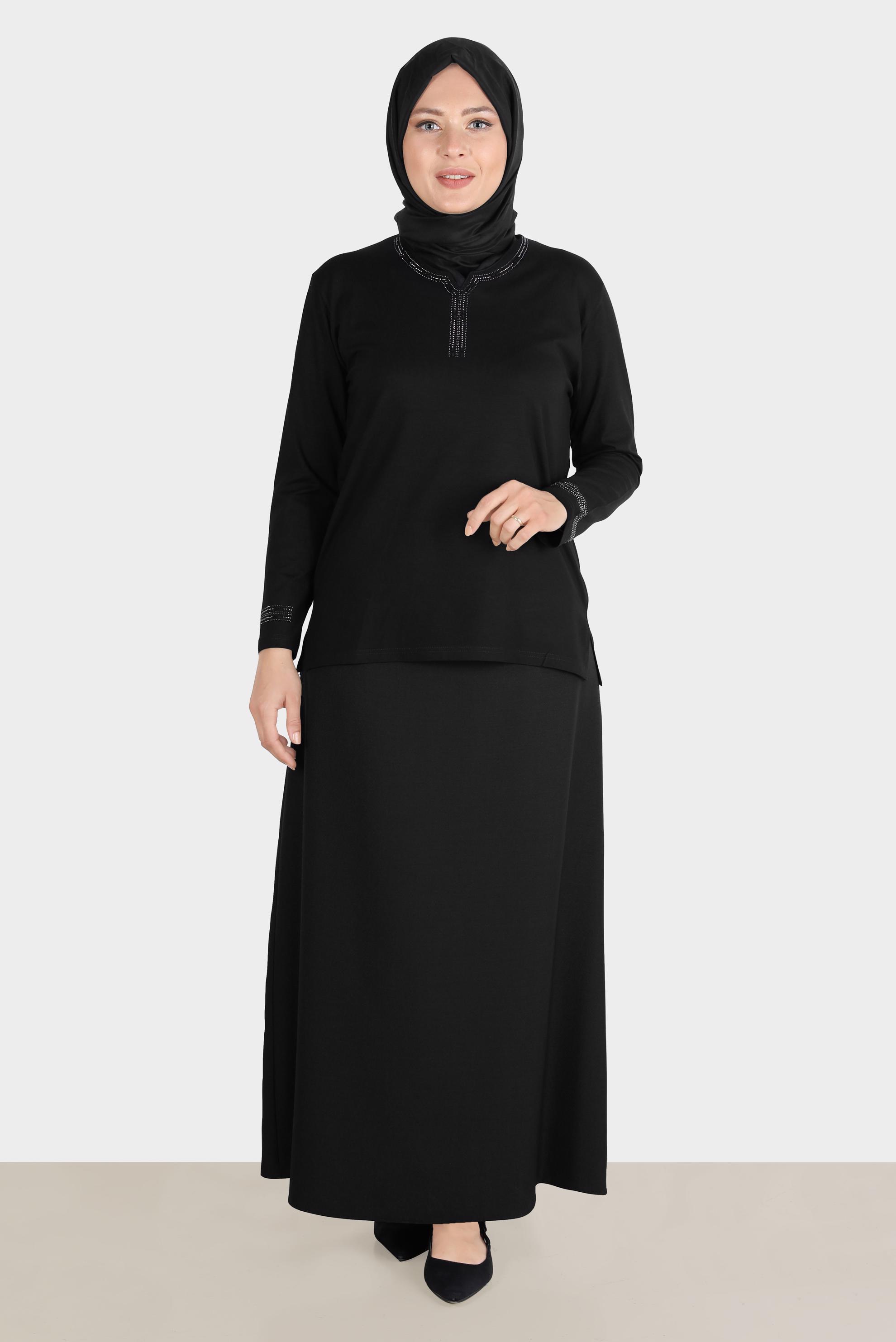 Vêtements hijab NOIR BLOUSE BRODÉE DE GEMMES 20252