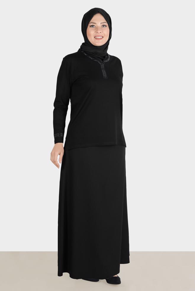 Vêtements hijab NOIR BLOUSE BRODÉE DE GEMMES 20252 - ALVİNA