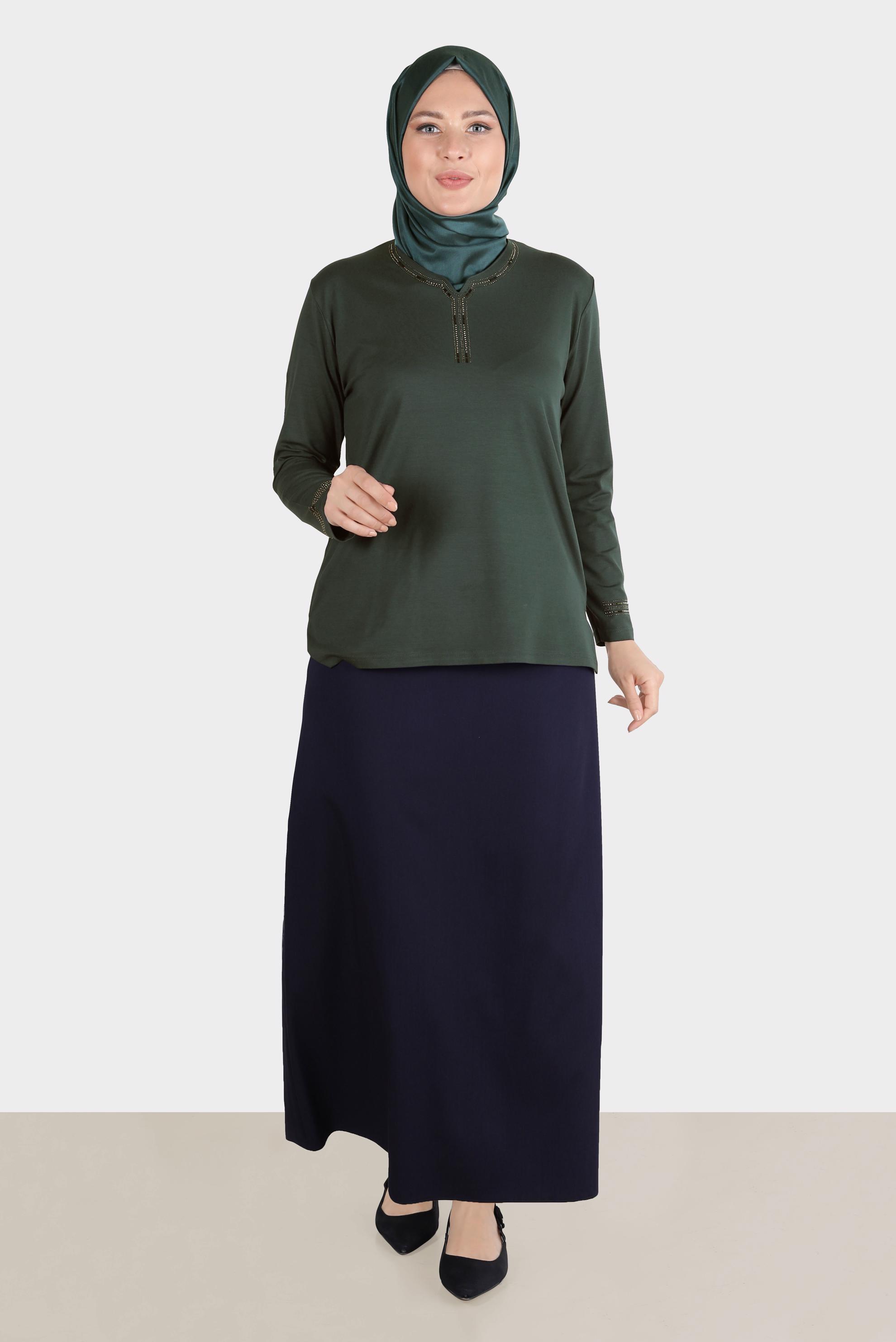 Vêtements hijab KAKI BLOUSE BRODÉE DE GEMMES 20252