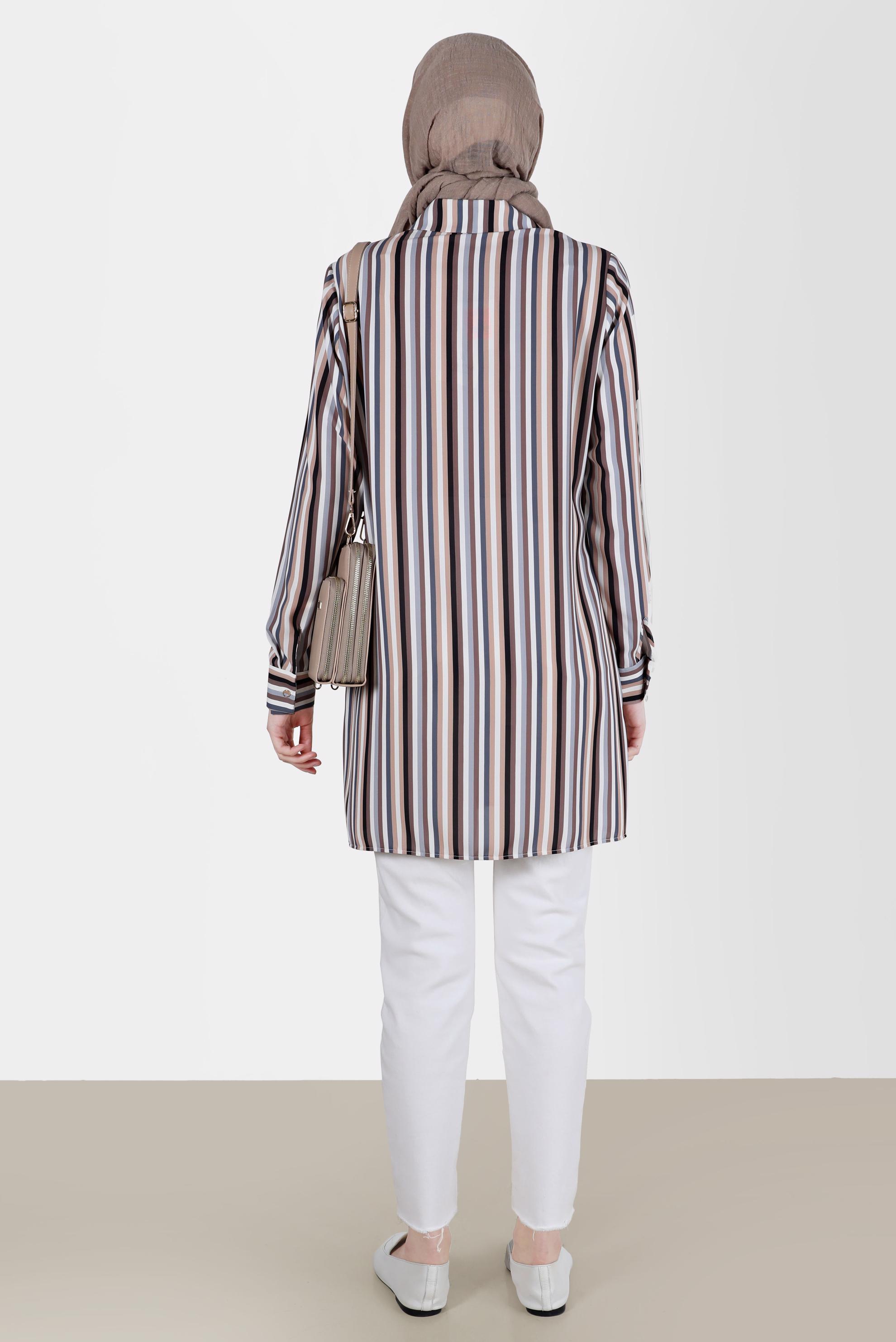 Vêtements hijab GRIS BLOUSE À RAYURES AVEC POCHES 41755