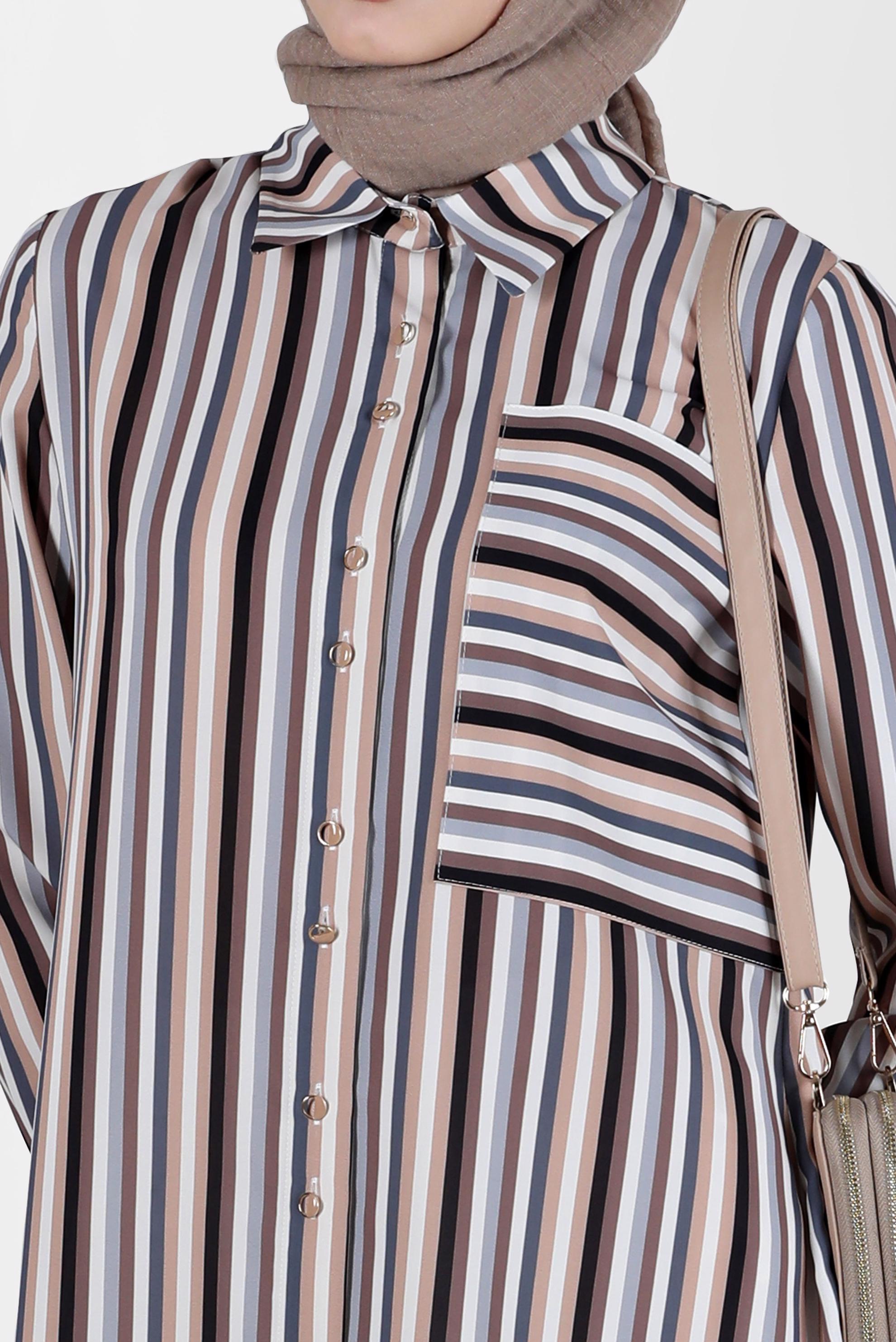 Vêtements hijab GRIS BLOUSE À RAYURES AVEC POCHES 41755